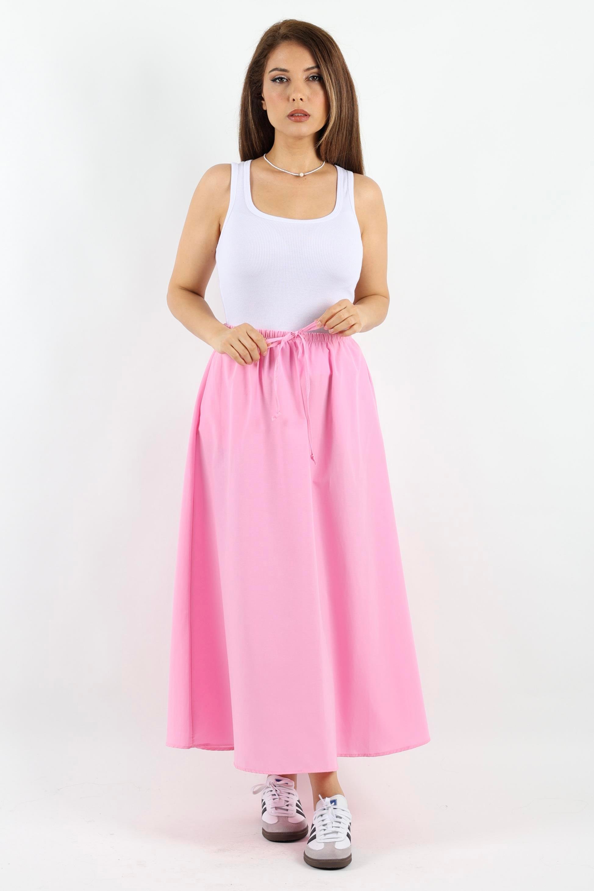 Kadın Alya Pembe Cepli Poplin Etek