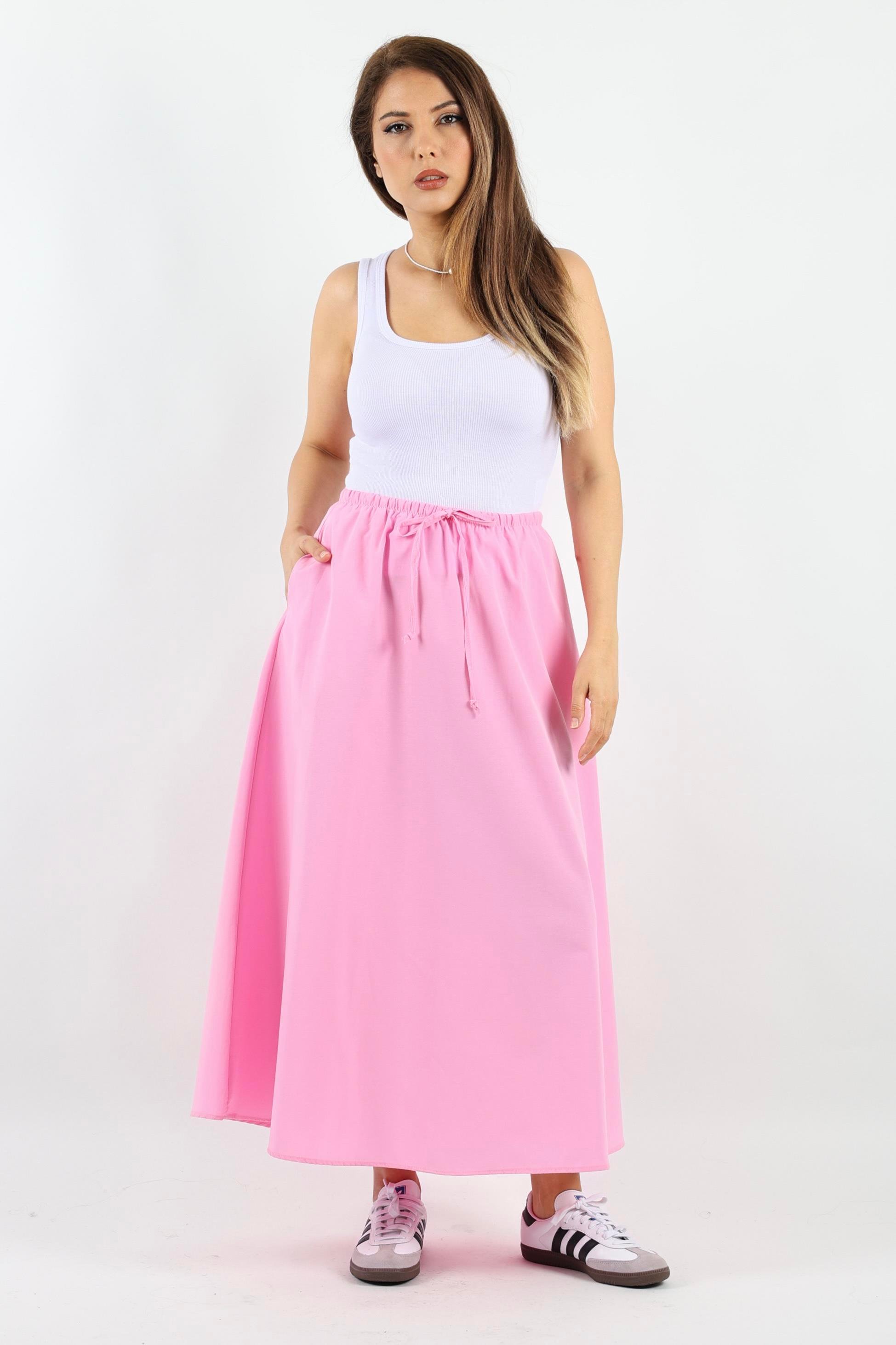 Kadın Alya Pembe Cepli Poplin Etek