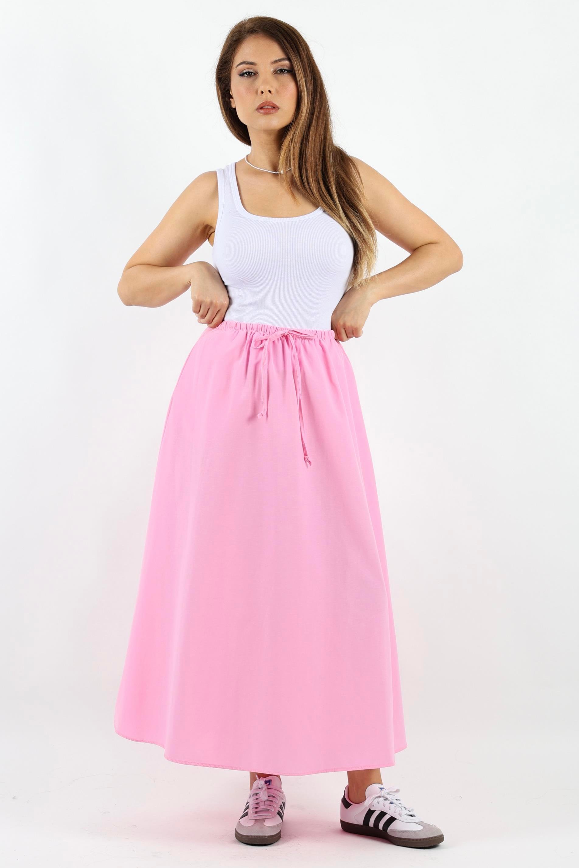 Kadın Alya Pembe Cepli Poplin Etek