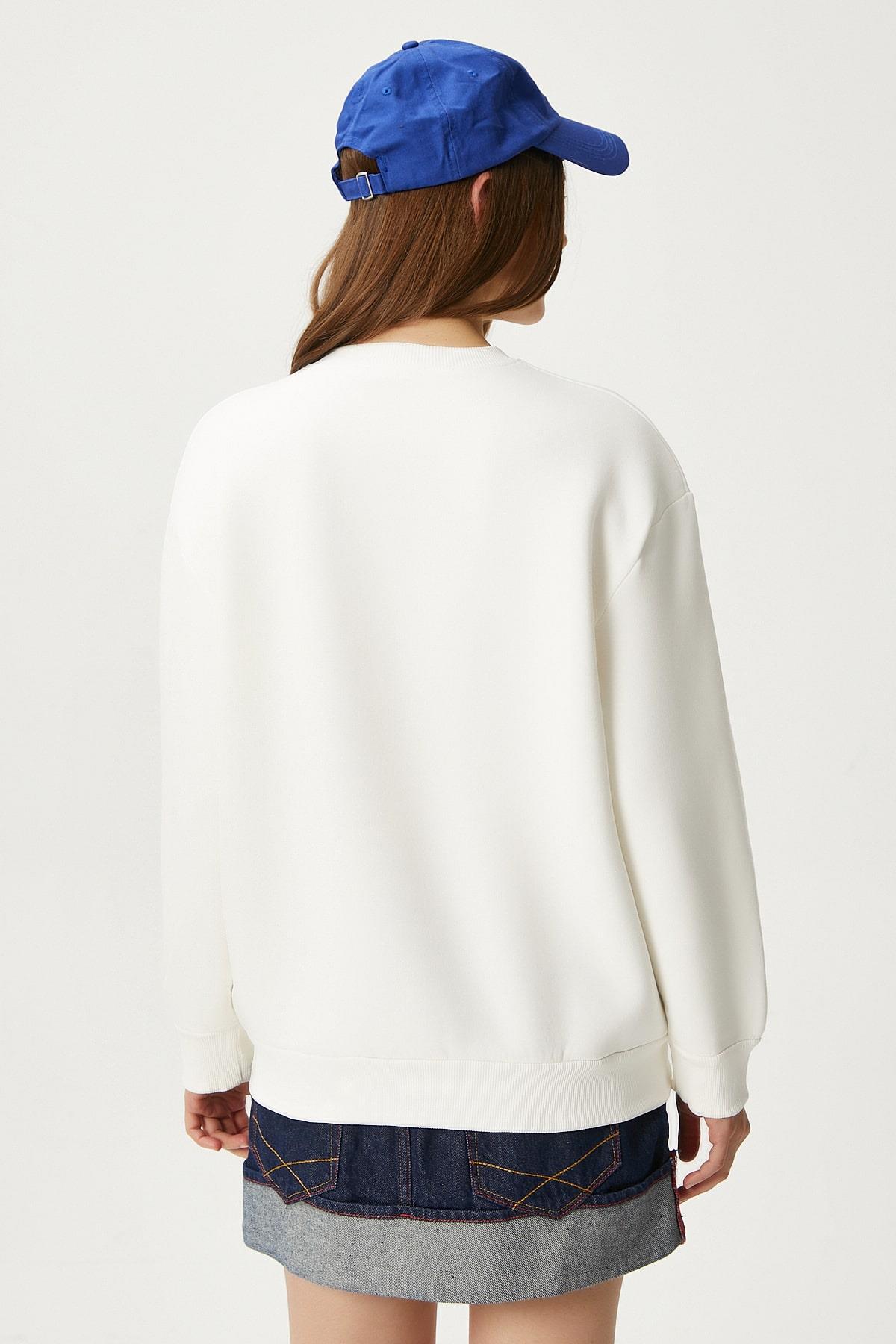 Kadın Amor Nakışlı Ekru Mavi Sweatshirt