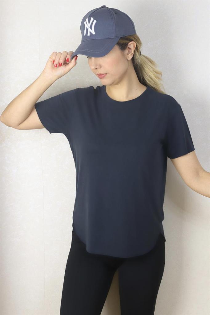 Kadın Antrasit %100 Modal Lazerkesim T-Shirt