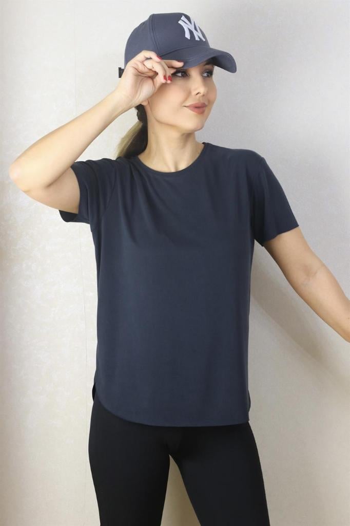 Kadın Antrasit %100 Modal Lazerkesim T-Shirt