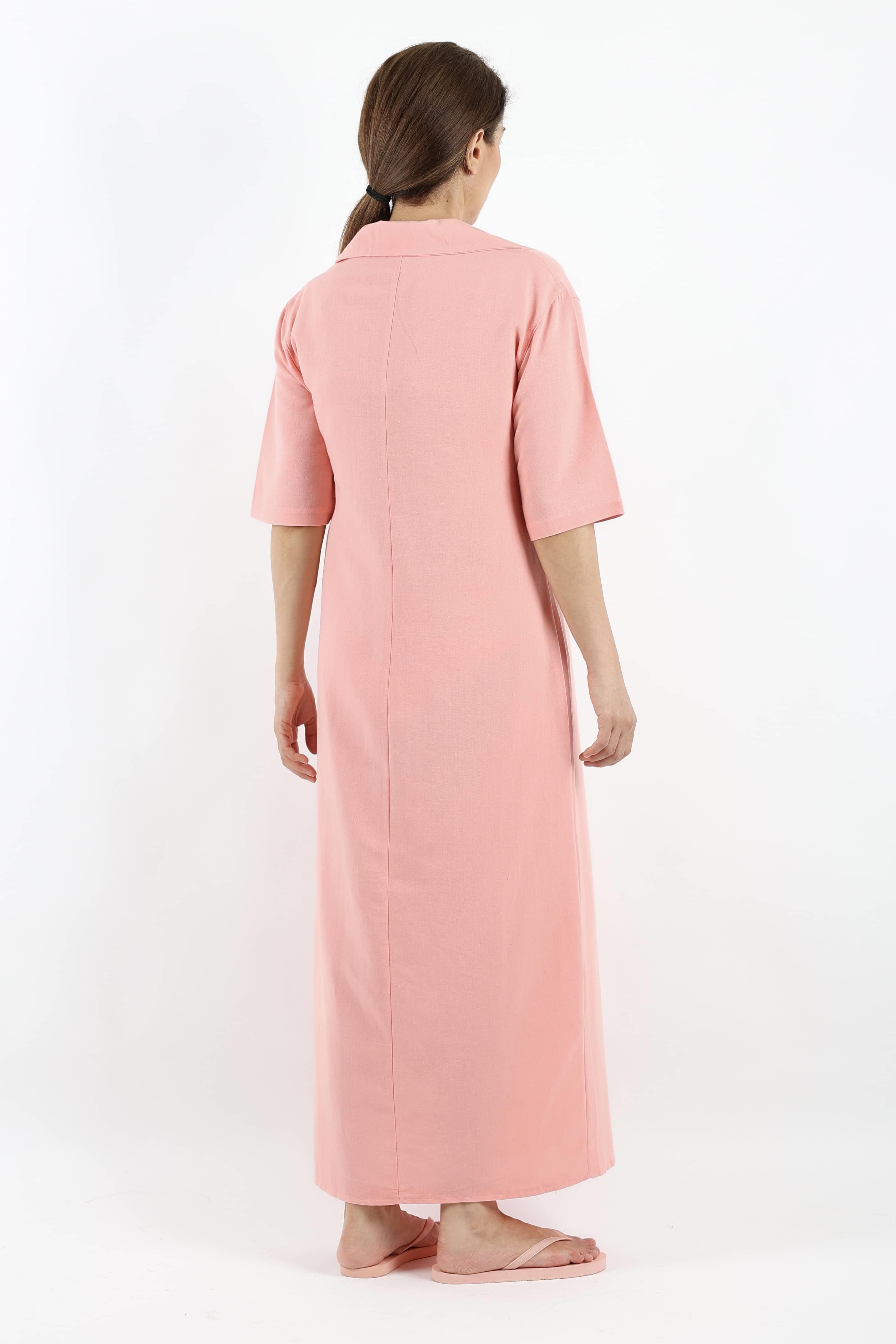 Kadın Basic Somon Polo Yaka Yırtmaçlı Elbise