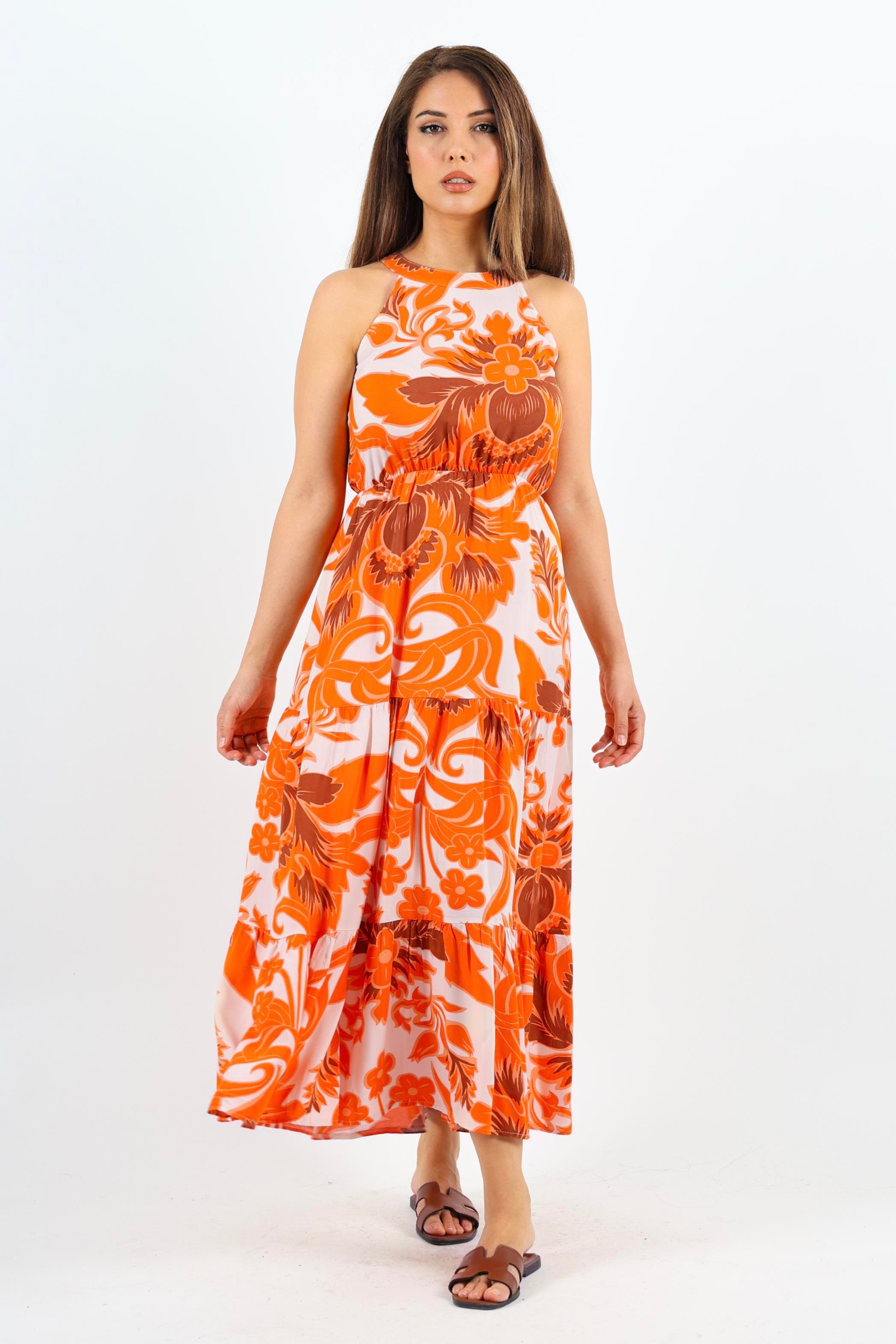 Kadın Breeze Bel Lastikli Turuncu Viskon Elbise