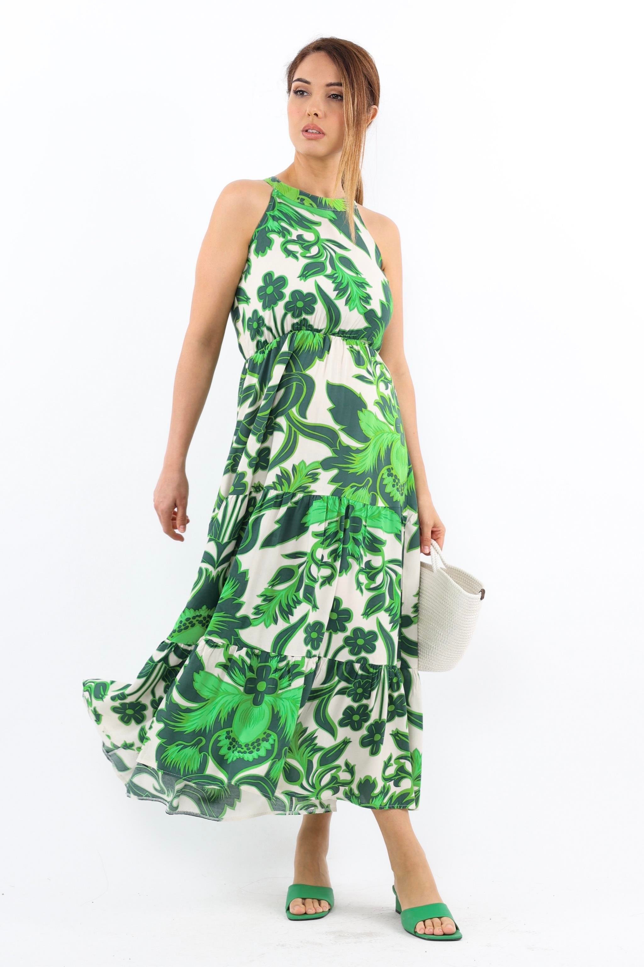 Kadın Breeze Bel Lastikli Yeşil Viskon Elbise