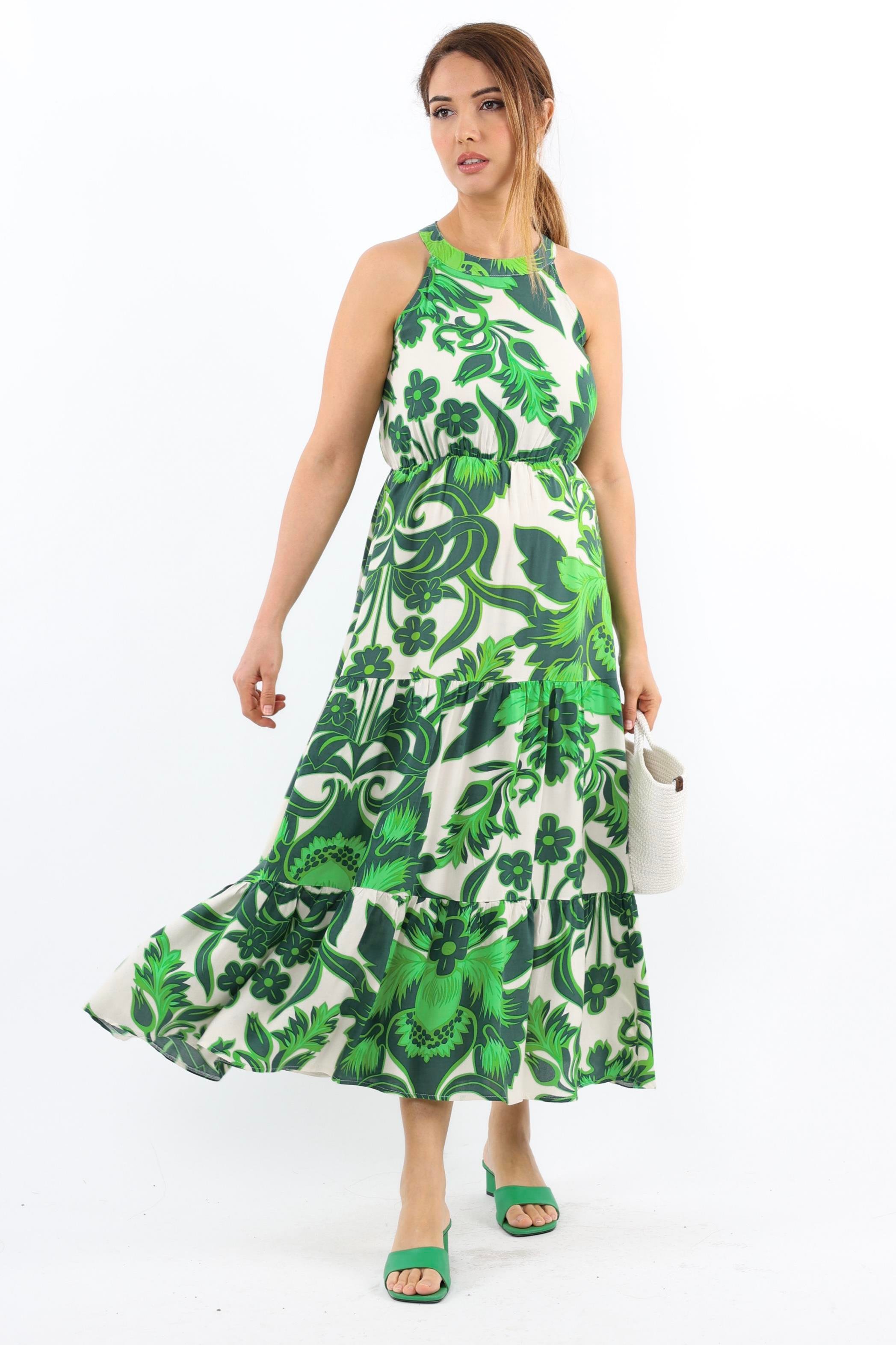 Kadın Breeze Bel Lastikli Yeşil Viskon Elbise