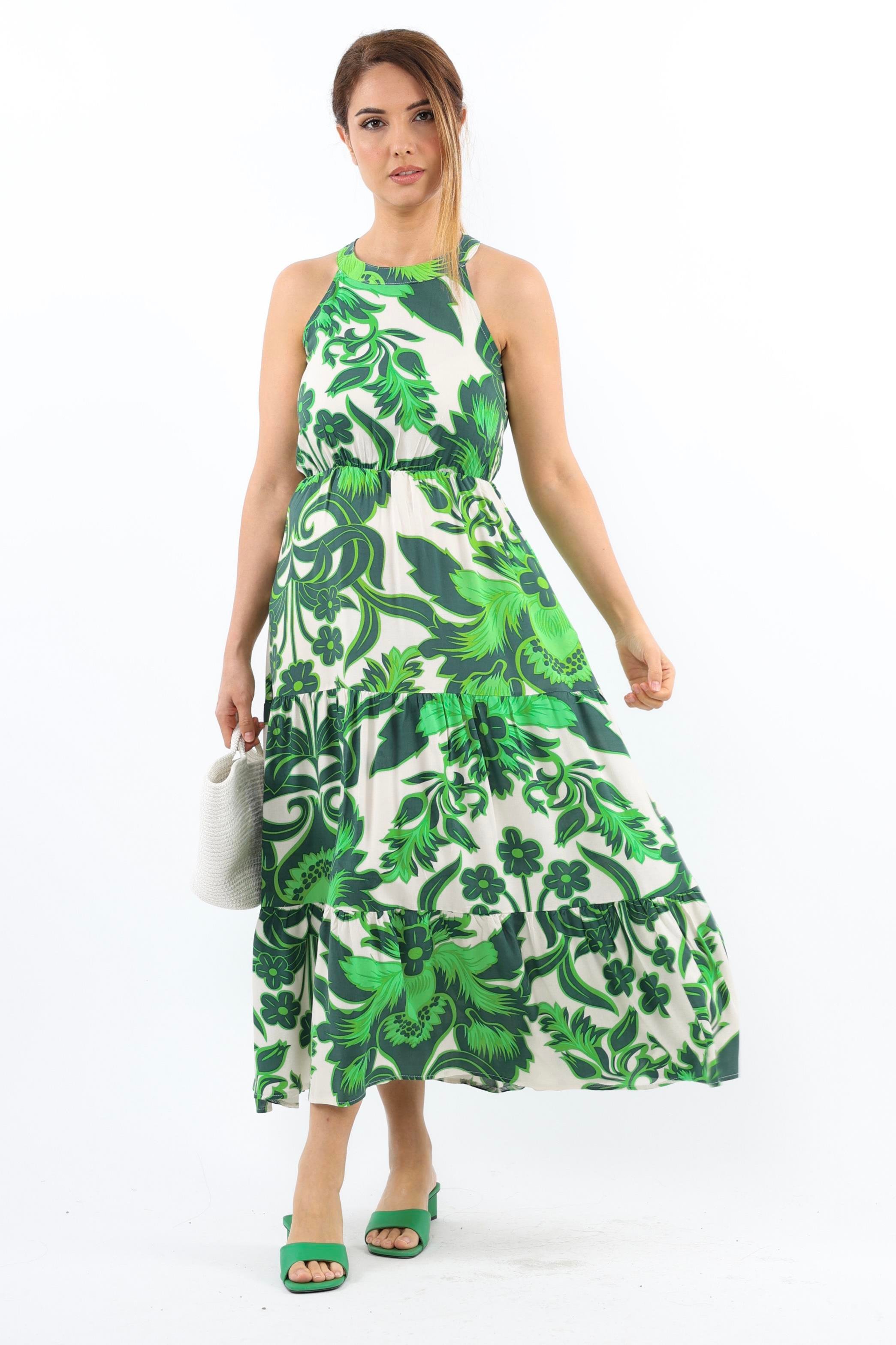 Kadın Breeze Bel Lastikli Yeşil Viskon Elbise