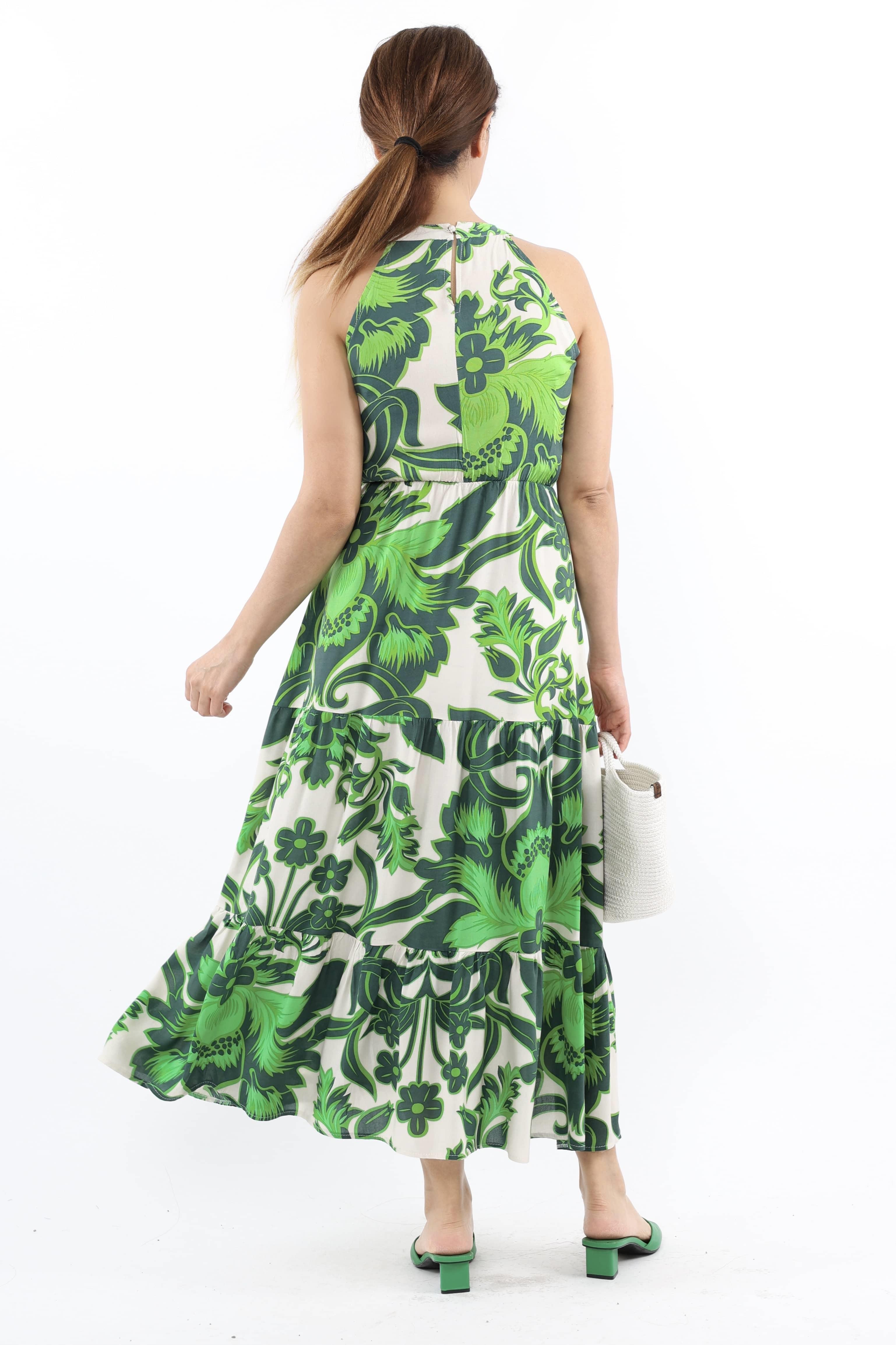 Kadın Breeze Bel Lastikli Yeşil Viskon Elbise