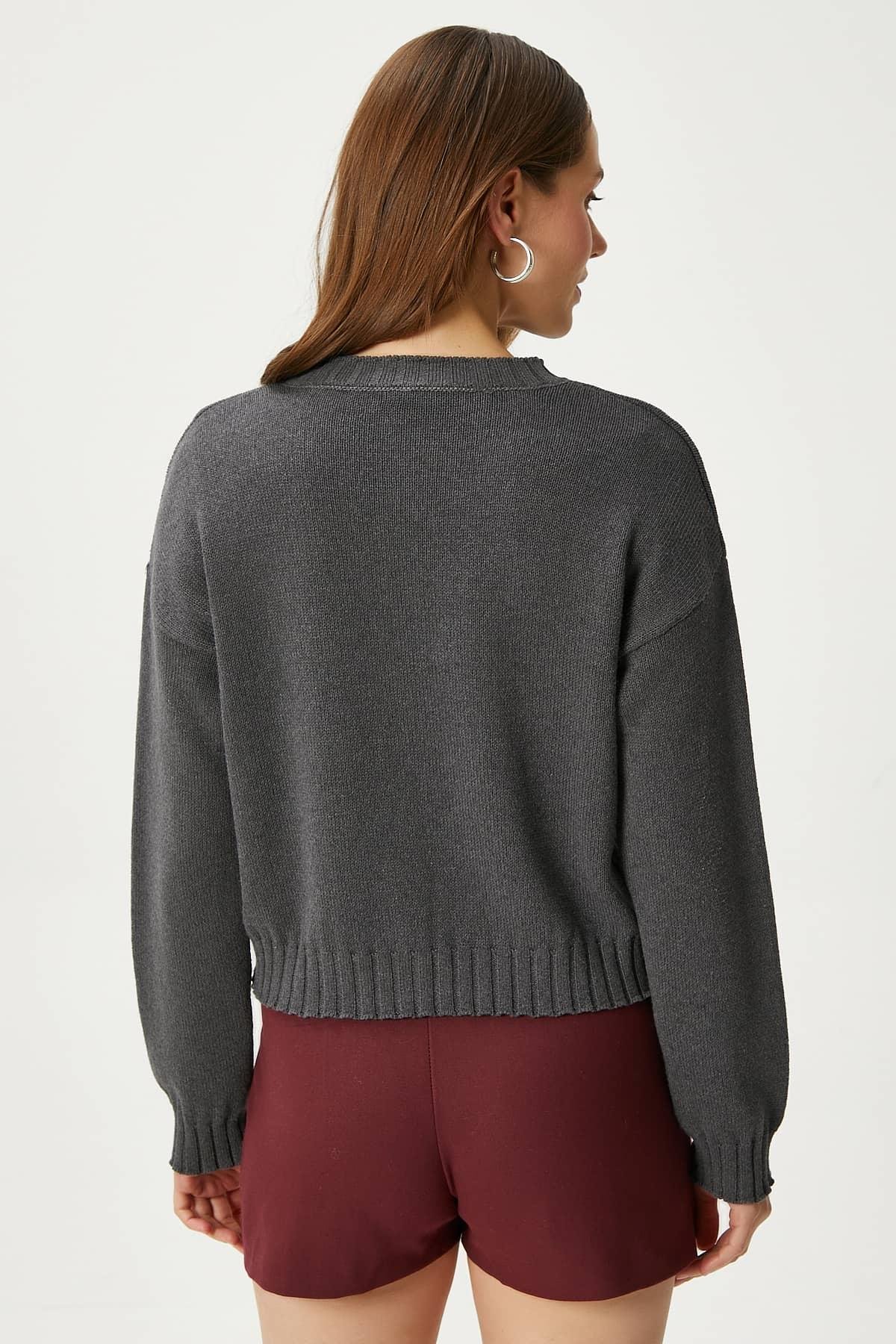 Kadın Calm Antrasit Basic Triko Hırka