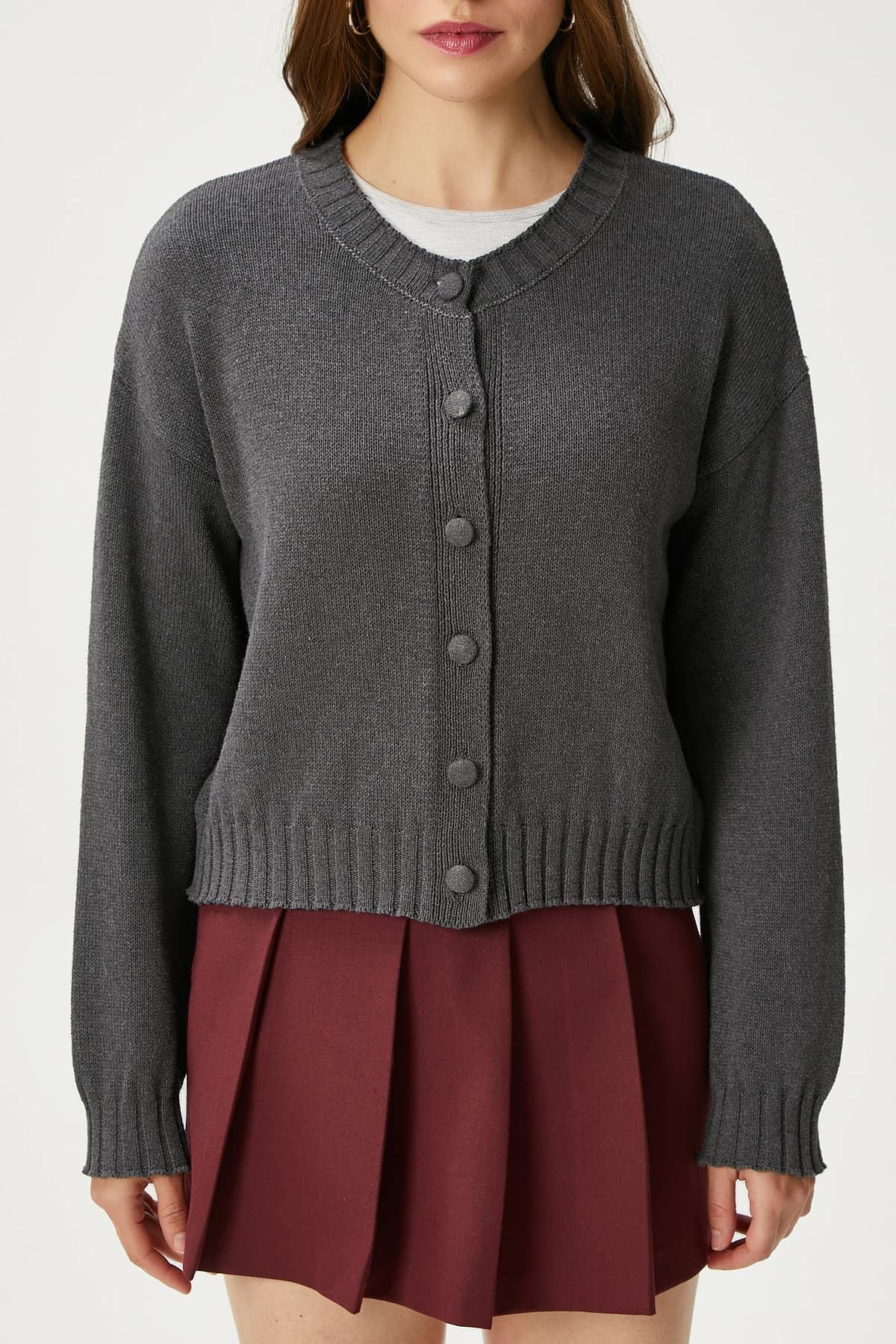 Kadın Calm Antrasit Basic Triko Hırka