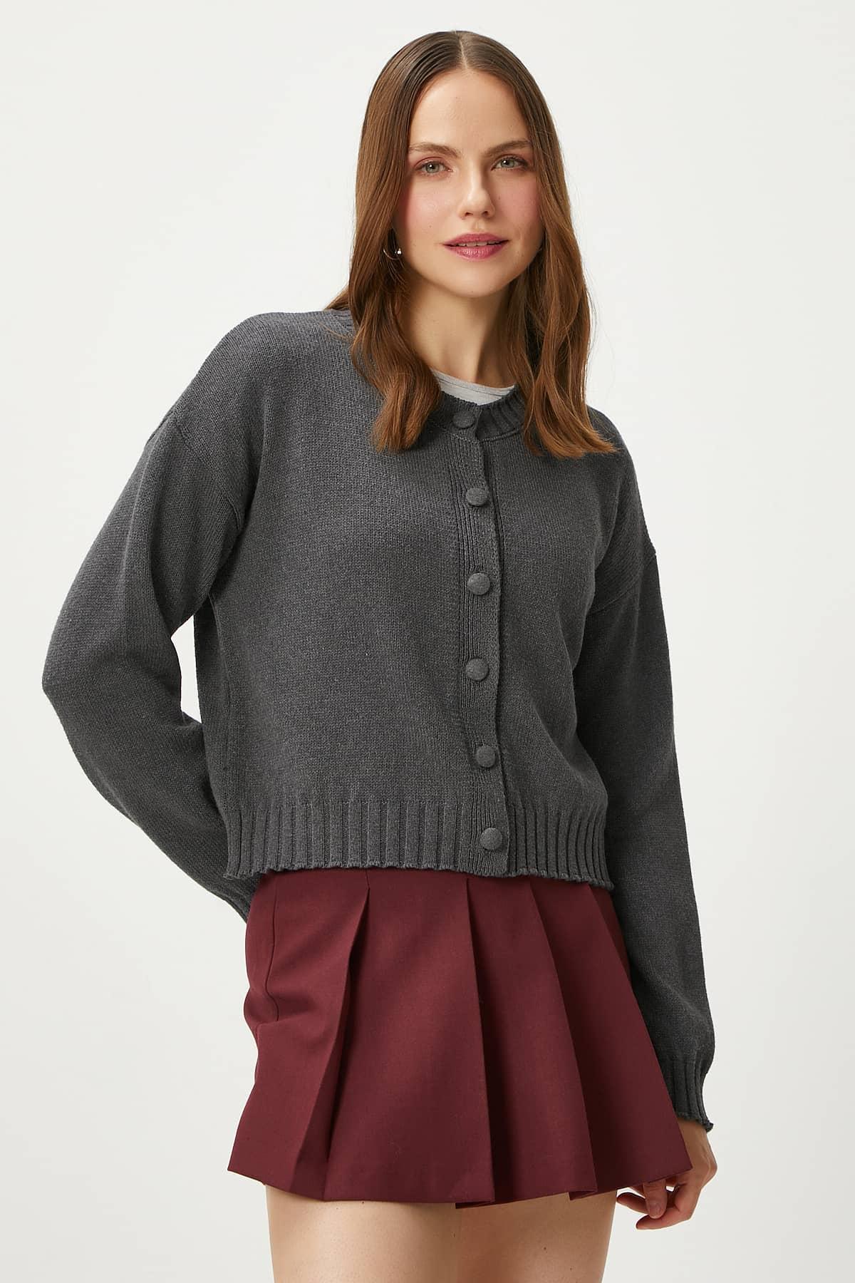 Kadın Calm Antrasit Basic Triko Hırka