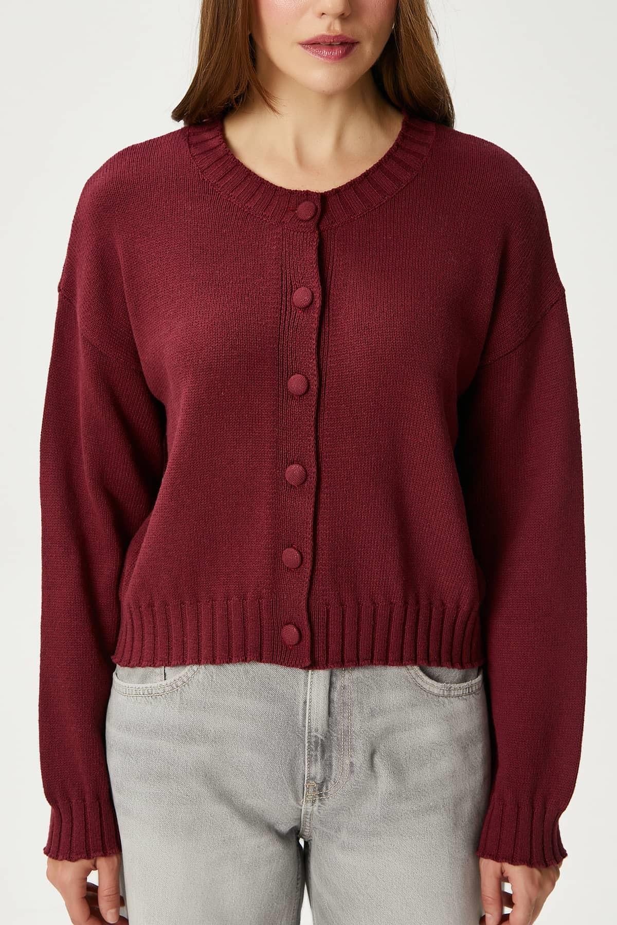 Kadın Calm Bordo Basic Triko Hırka