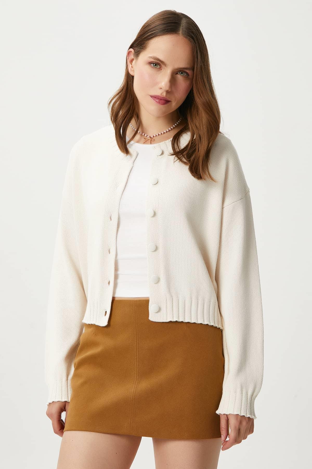 Kadın Calm Krem Basic Triko Hırka