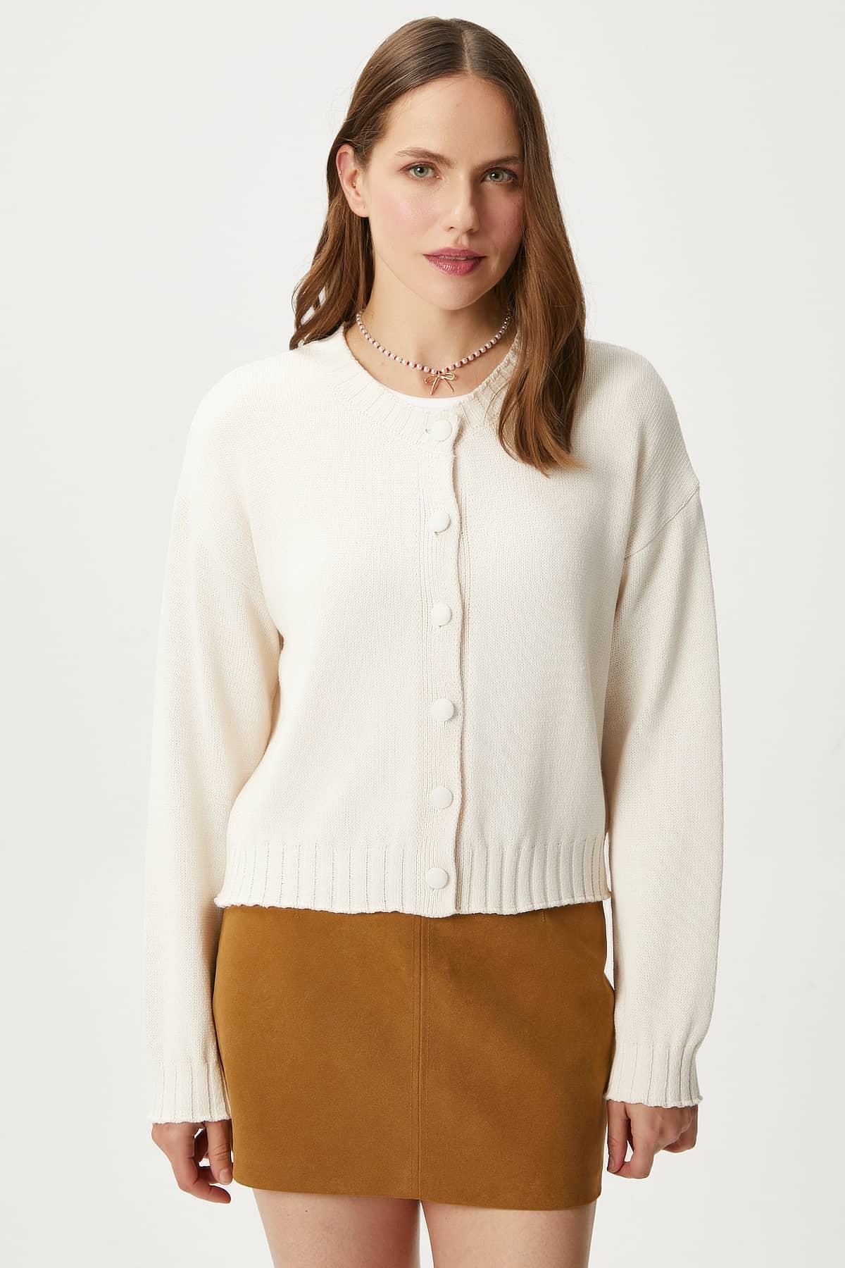 Kadın Calm Krem Basic Triko Hırka