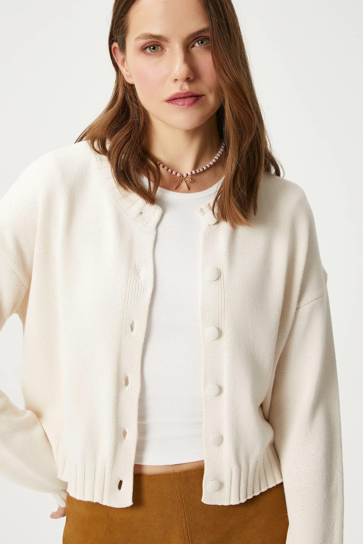 Kadın Calm Krem Basic Triko Hırka