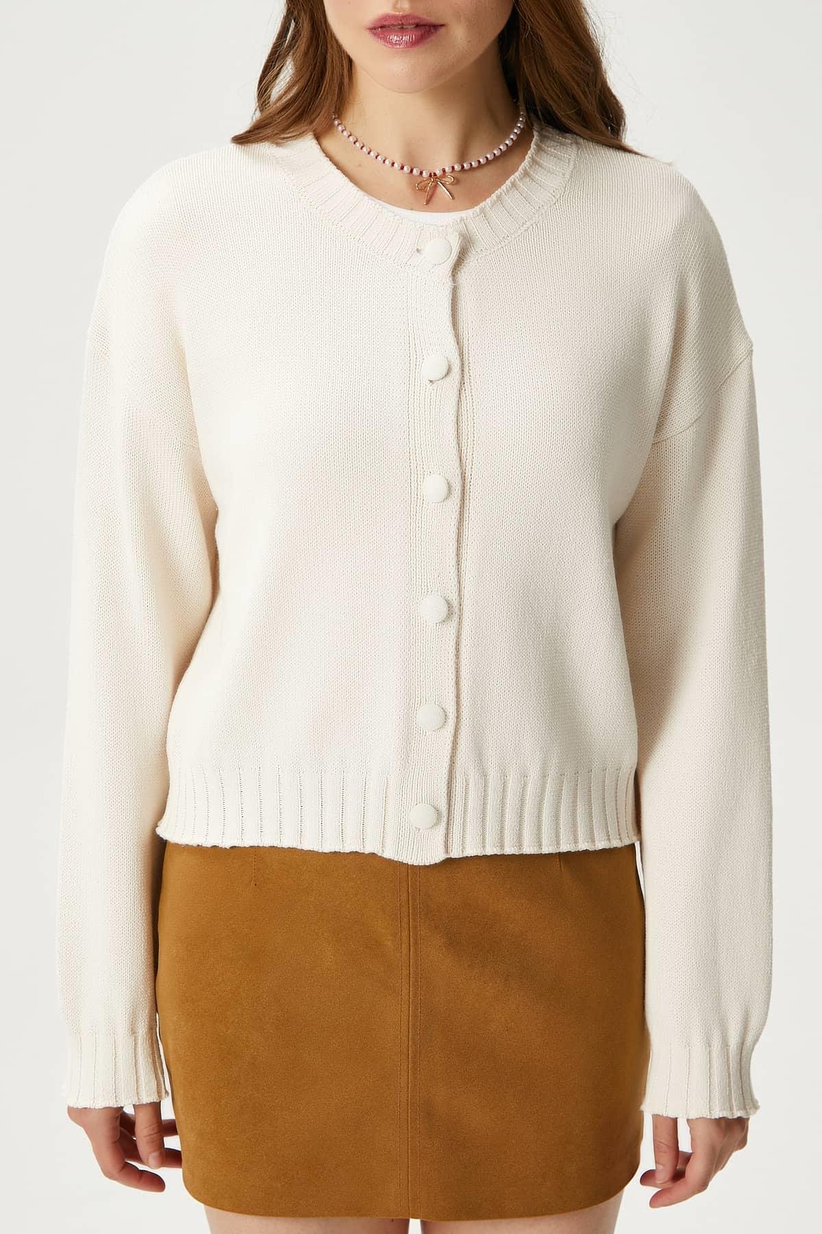 Kadın Calm Krem Basic Triko Hırka