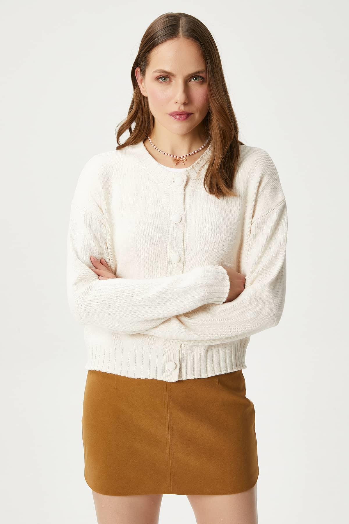 Kadın Calm Krem Basic Triko Hırka