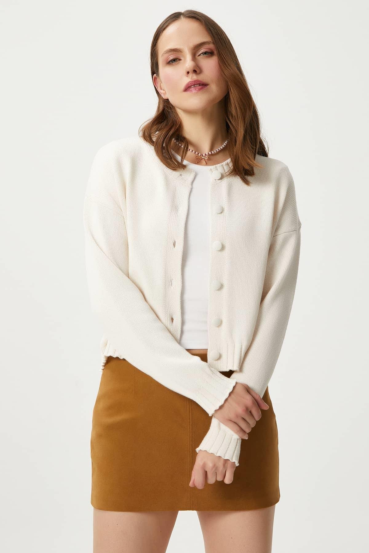 Kadın Calm Krem Basic Triko Hırka