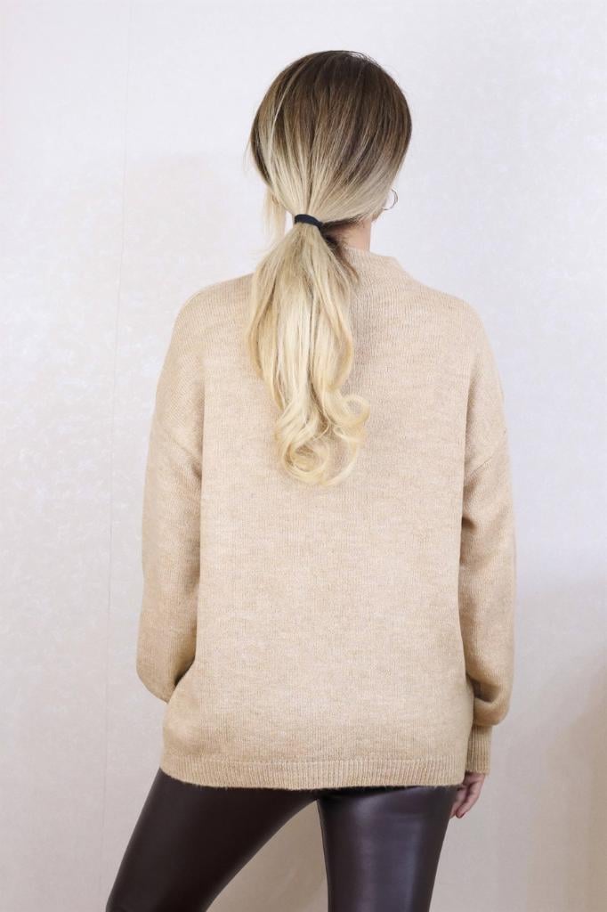 Kadın Camel Oversize Basic Kazak