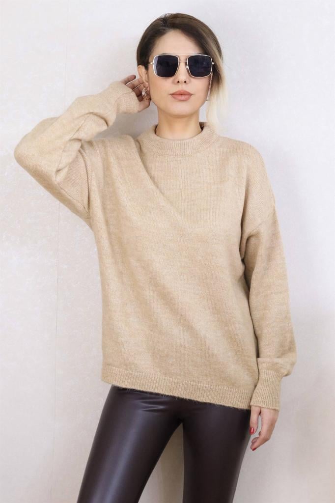 Kadın Camel Oversize Basic Kazak