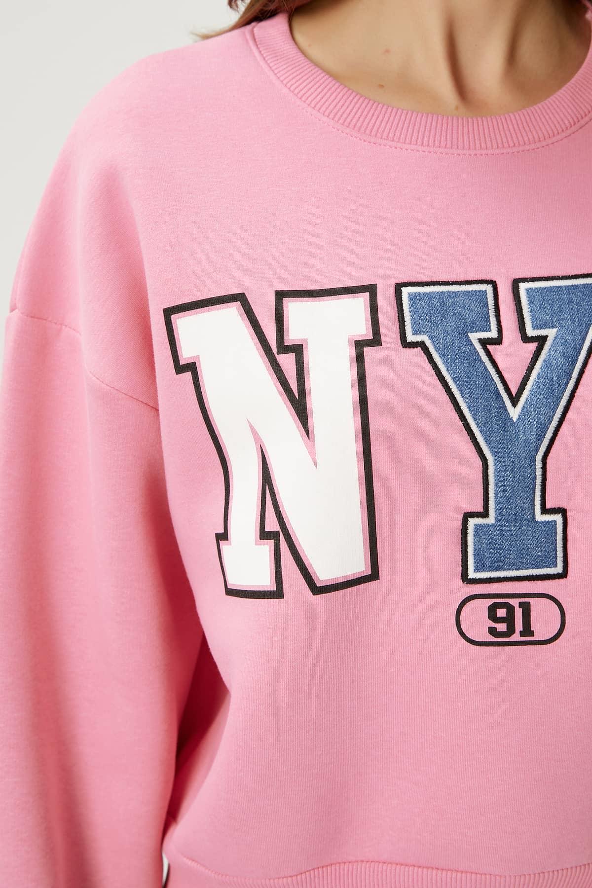 Kadın Cool Pembe Şardonlu  Sweatshirt 