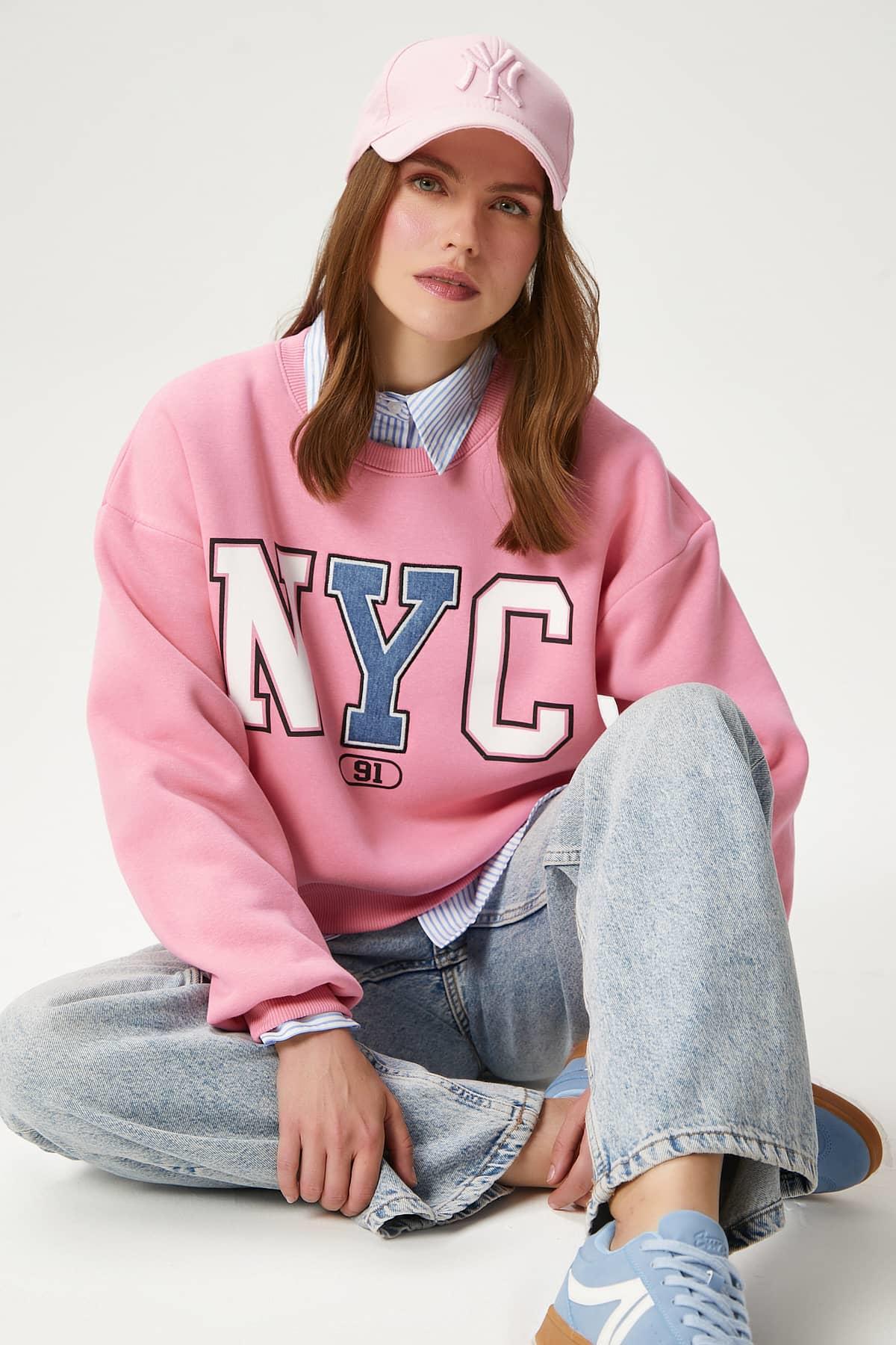 Kadın Cool Pembe Şardonlu  Sweatshirt 