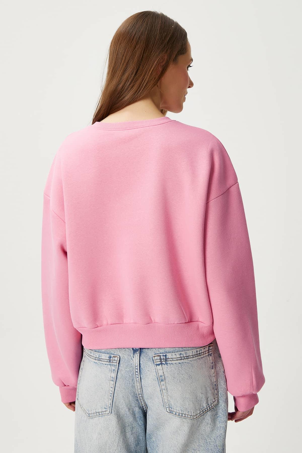 Kadın Cool Pembe Şardonlu  Sweatshirt 