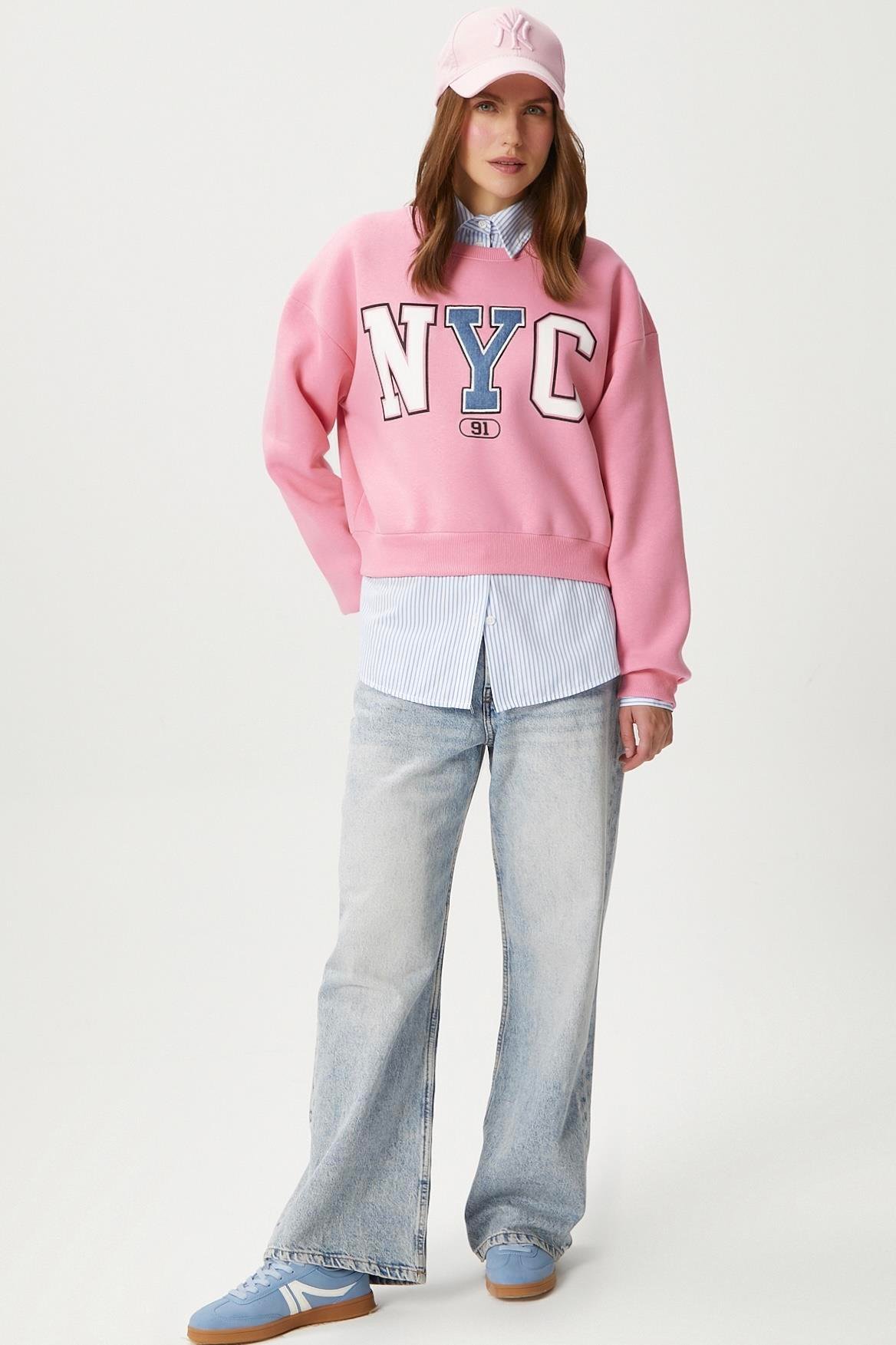 Kadın Cool Pembe Şardonlu  Sweatshirt 