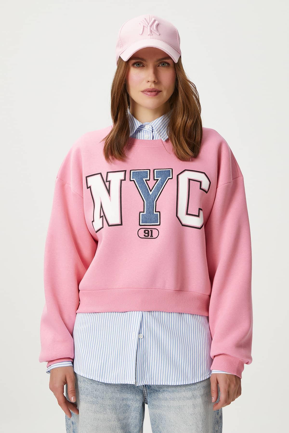 Kadın Cool Pembe Şardonlu  Sweatshirt 