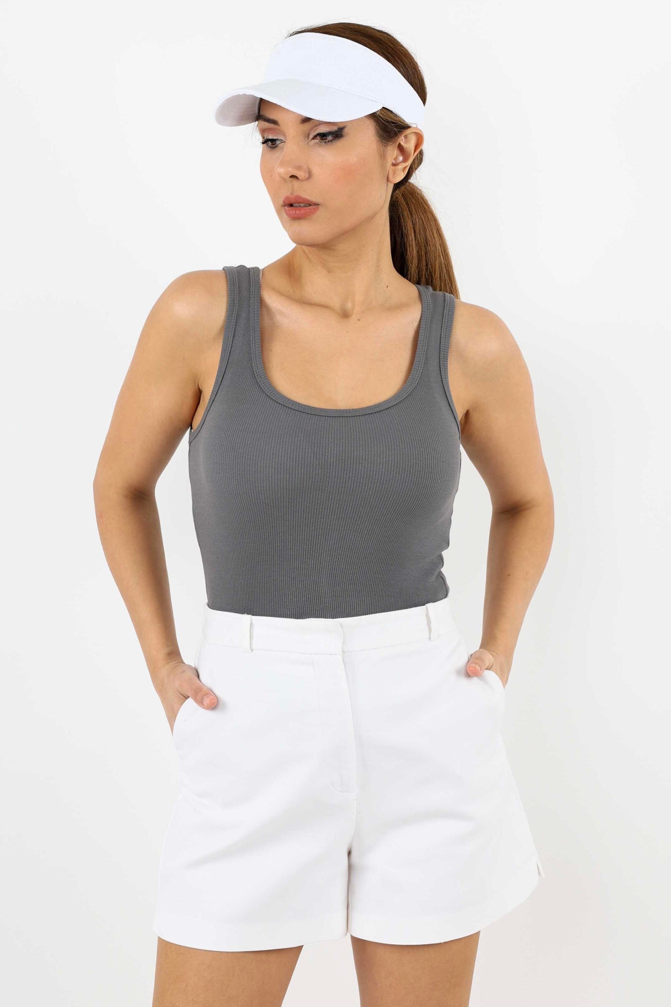 Kadın Cotton Premium 3’lü Mavi, Set Çağla Yeşili, Antrasit Pamuklu Basic Fitilli Atlet
