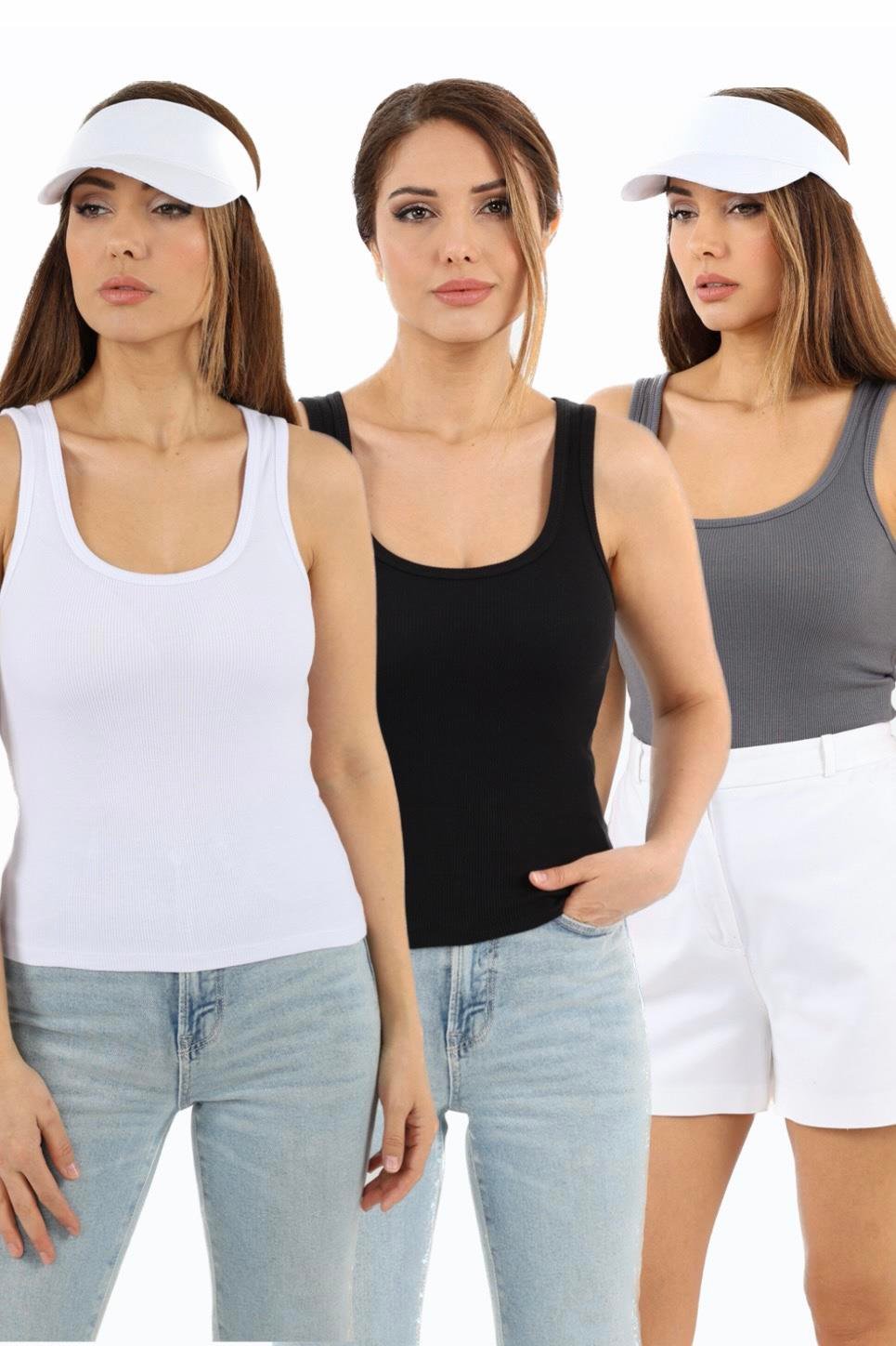 Kadın Cotton Premium 3’lü Set Antrasit, Beyaz, Siyah Pamuklu Basic Fitilli Atlet