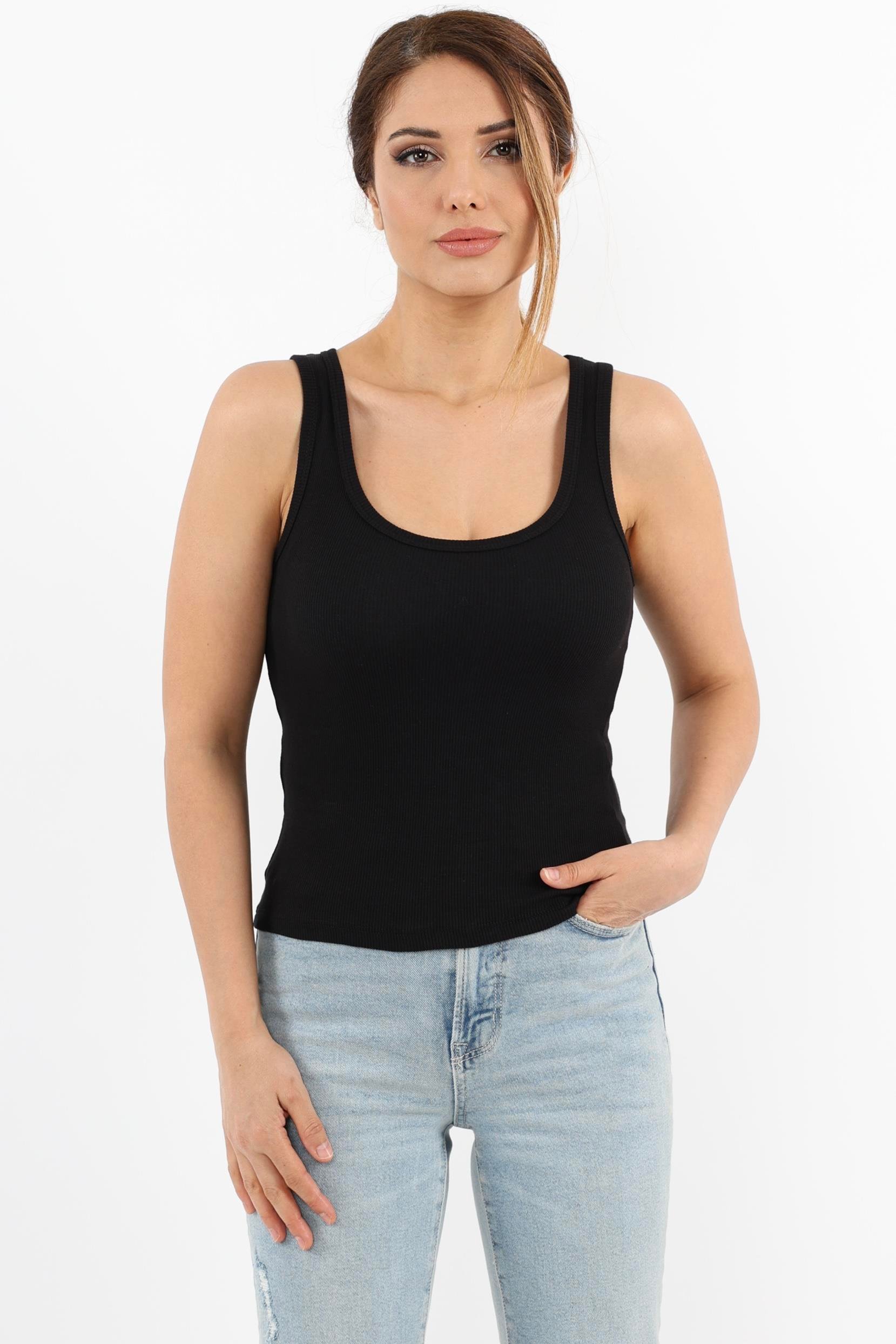 Kadın Cotton Premium 4’lü Set Krem, Antasit Beyaz, Siyah Pamuklu Basic Fitilli Atlet