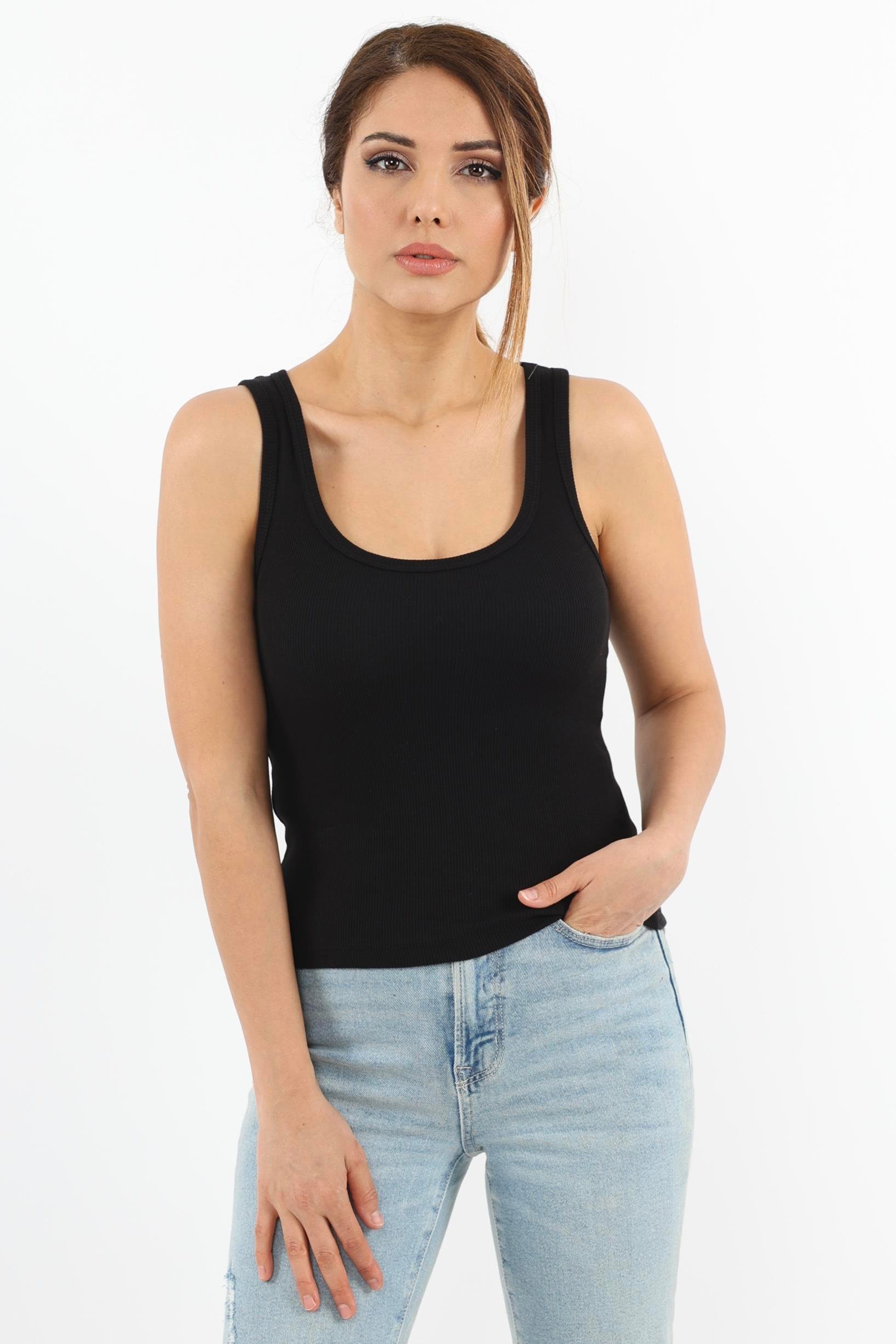 Kadın Cotton Premium 4’lü Set Krem, Antasit Beyaz, Siyah Pamuklu Basic Fitilli Atlet