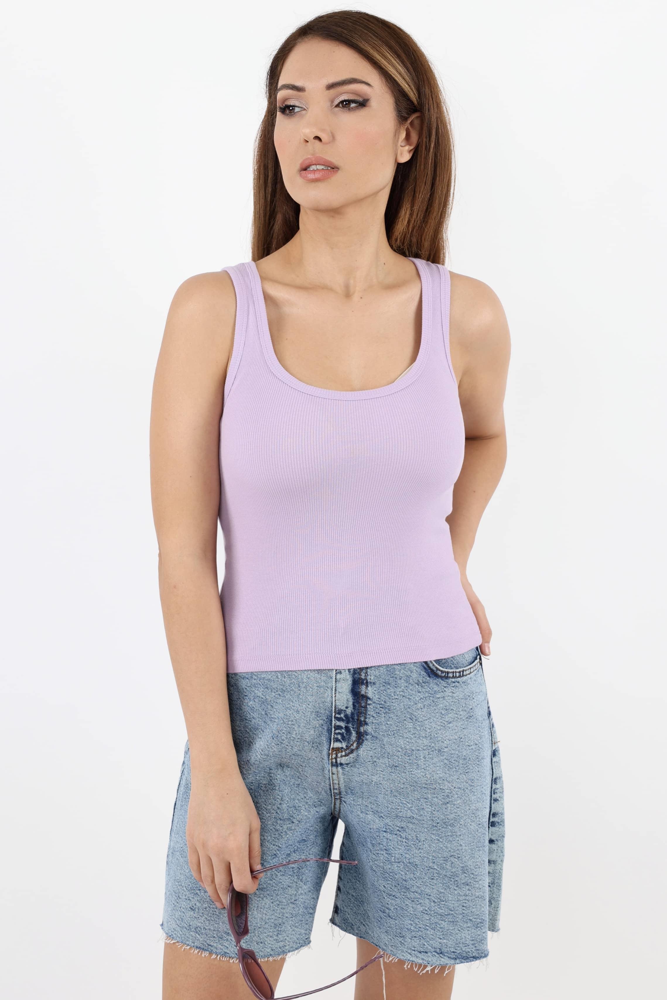 Kadın Cotton Premium 4’lü Set Mavi, Lila, Somon, Çağla Yeşili Pamuklu Basic Fitilli Atlet