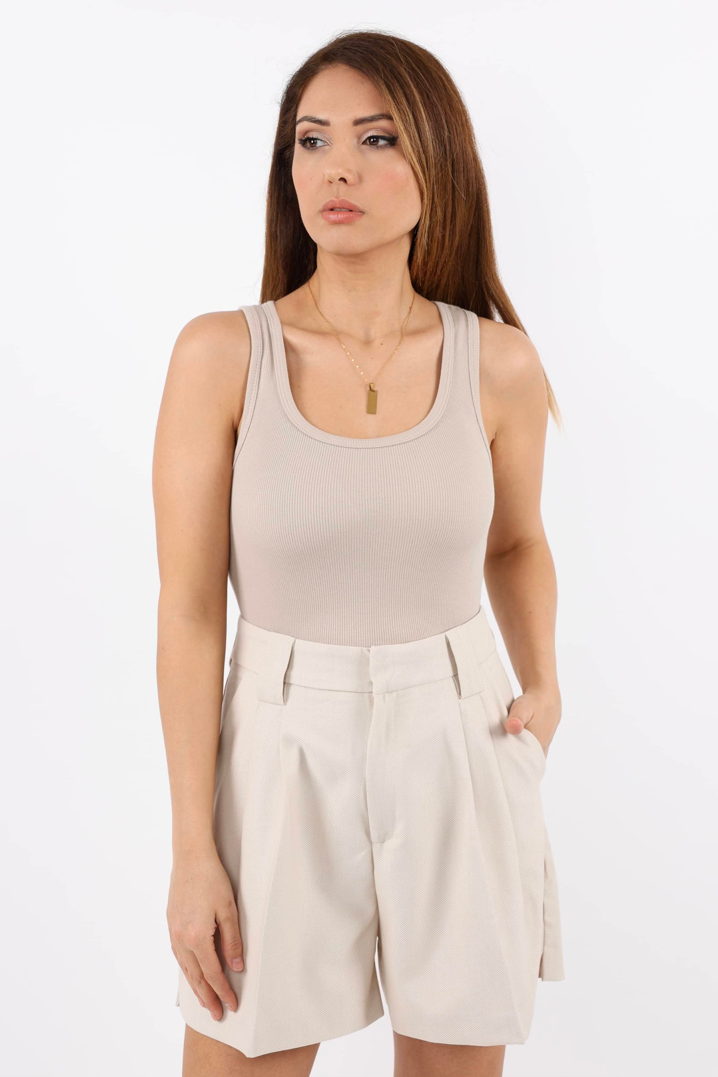 Kadın Cotton Premium Doku Bej Pamuklu Basic Fitilli Atlet