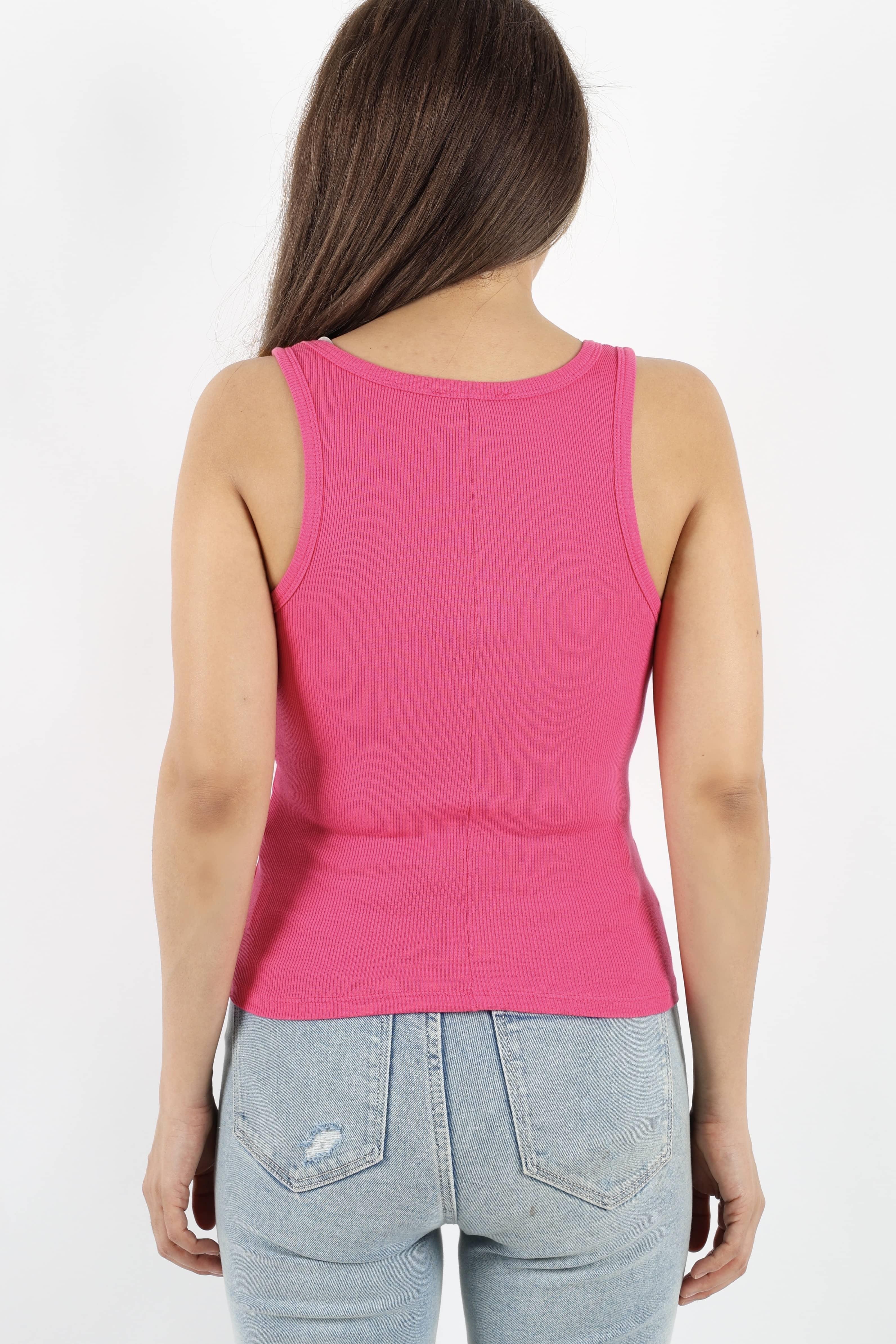 Kadın Cotton Premium Doku Fuşya Pamuklu Basic Fitilli Atlet