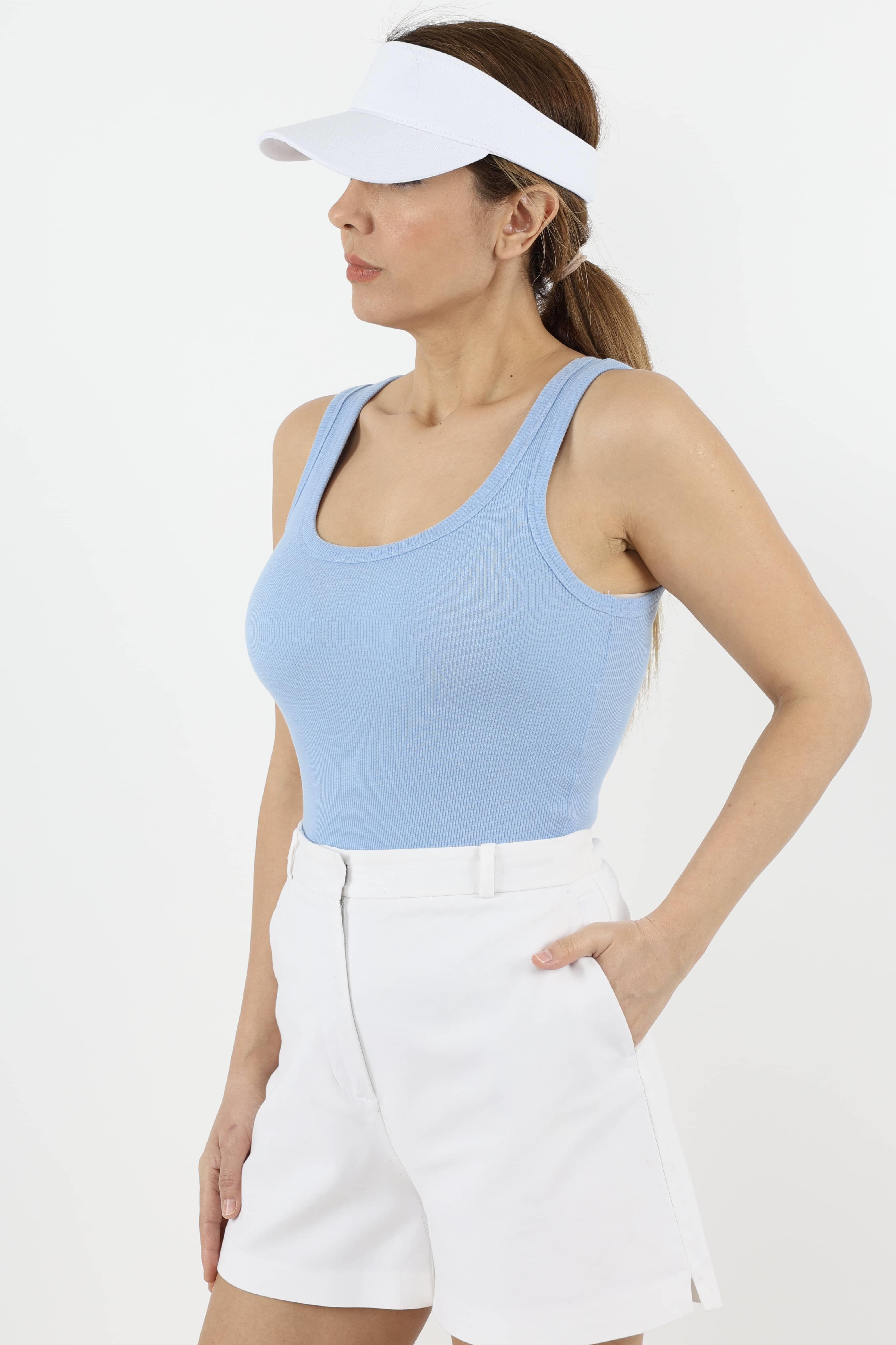 Kadın Cotton Premium Doku Mavi Pamuklu Basic Fitilli Atlet