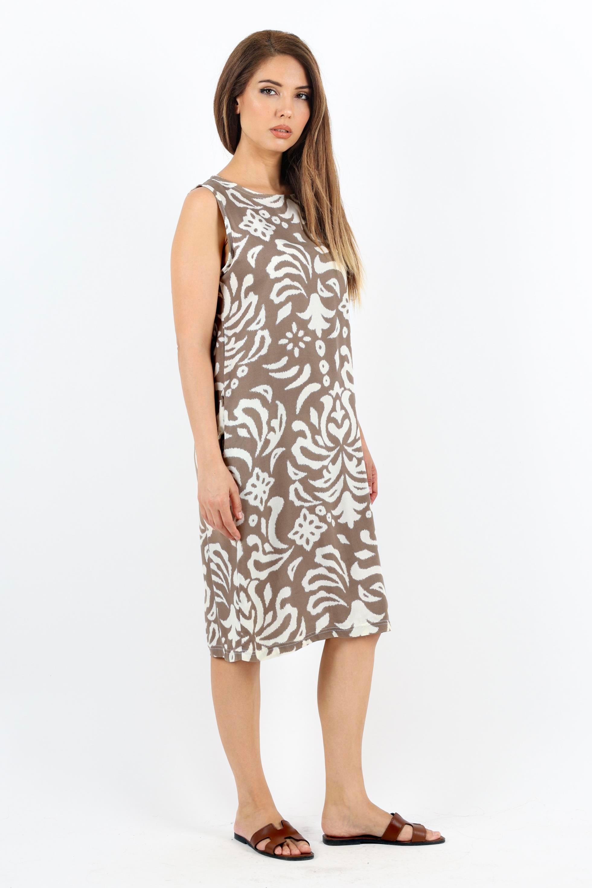 Kadın Datça Cepli Kahverengi Viskon Midi Elbise