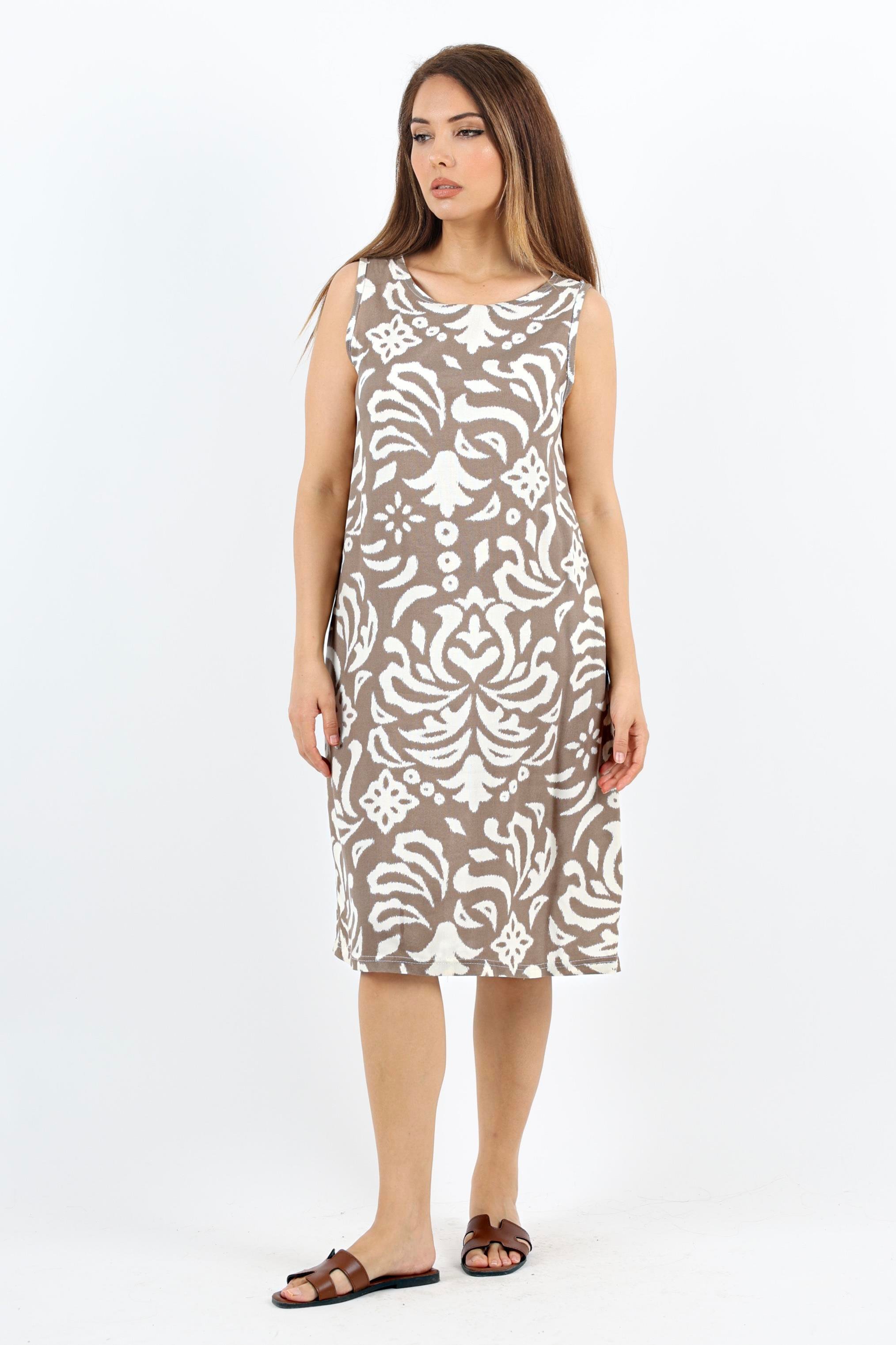 Kadın Datça Cepli Kahverengi Viskon Midi Elbise