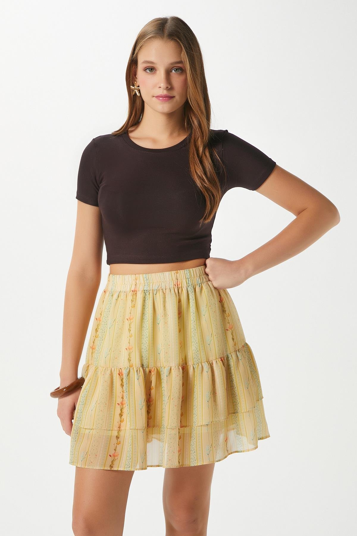 Kadın Deal Lux Touch Yumuşak Doku Crop Kahve Bluz