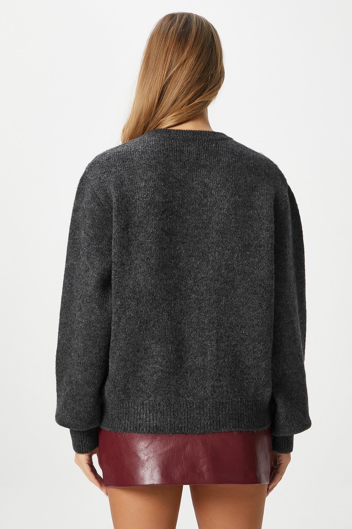 Kadın Demi Basic Yumuşak Doku Antrasit Basic Triko Hırka