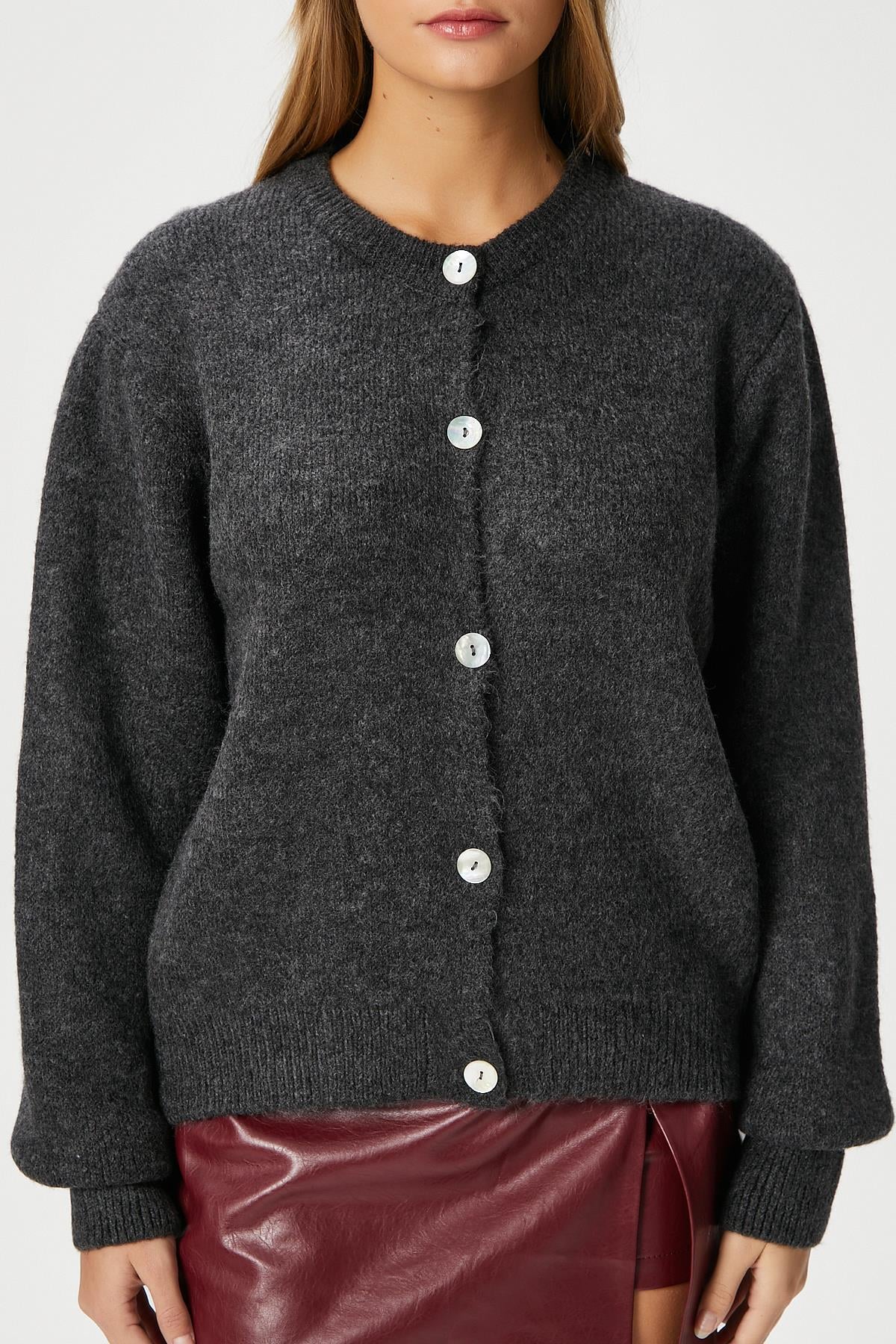 Kadın Demi Basic Yumuşak Doku Antrasit Basic Triko Hırka