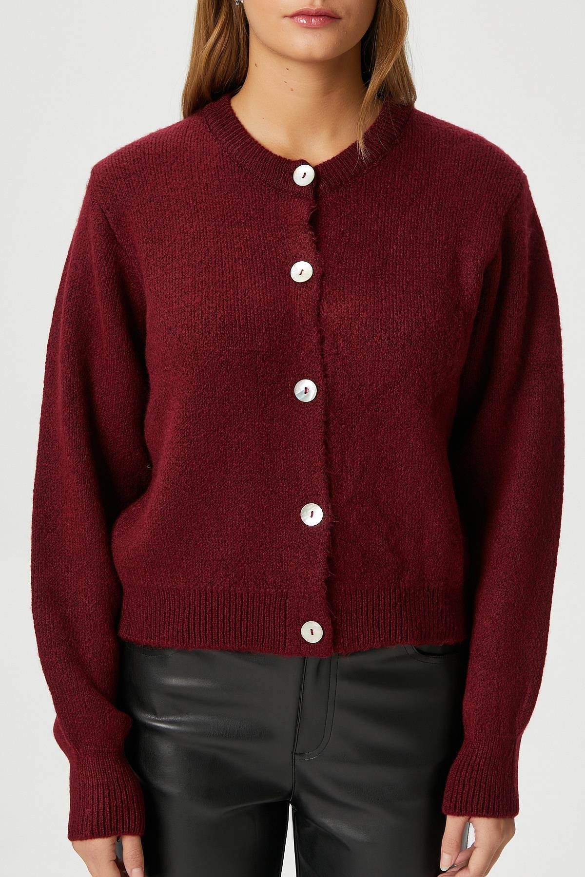 Kadın Demi Basic Yumuşak Doku Bordo Basic Triko Hırka