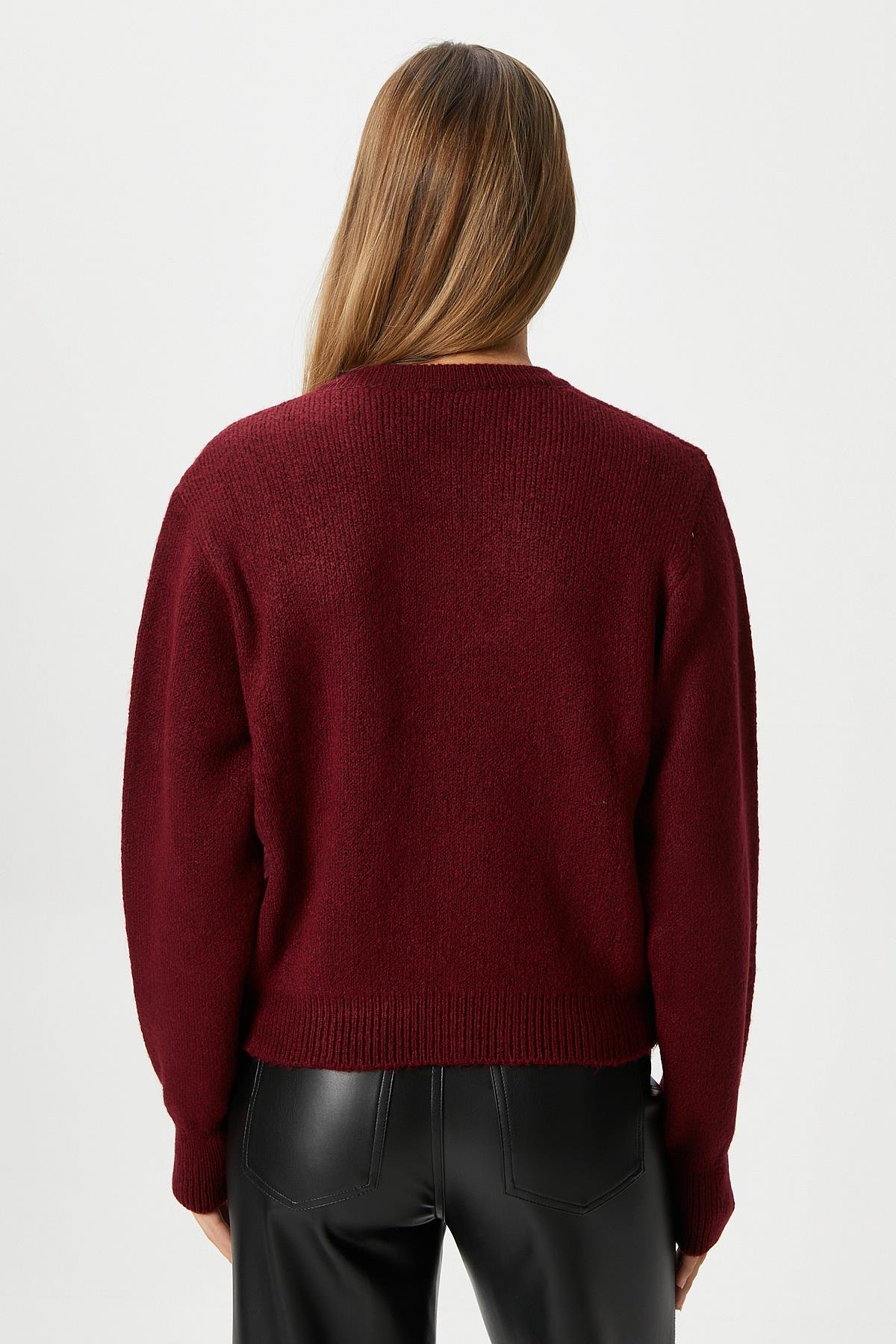 Kadın Demi Basic Yumuşak Doku Bordo Basic Triko Hırka