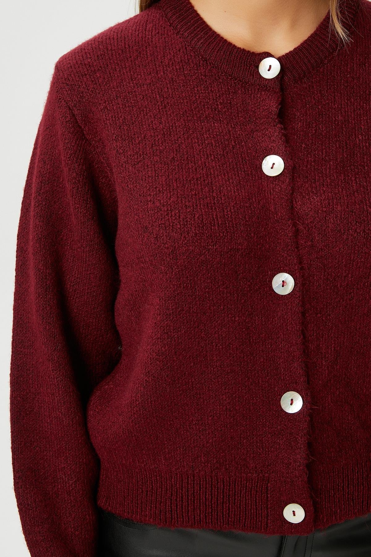 Kadın Demi Basic Yumuşak Doku Bordo Basic Triko Hırka