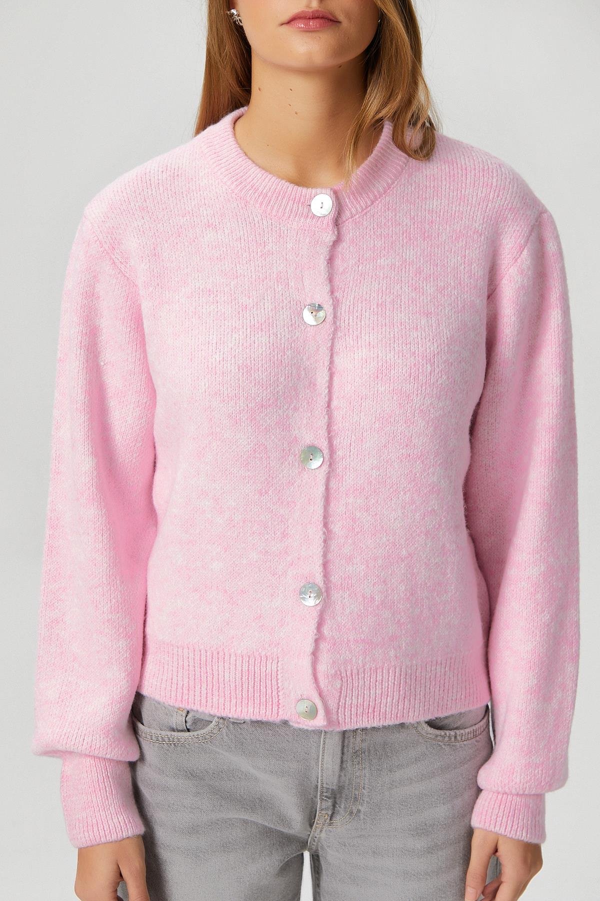 Kadın Demi Basic Yumuşak Doku Pembe Basic Triko Hırka