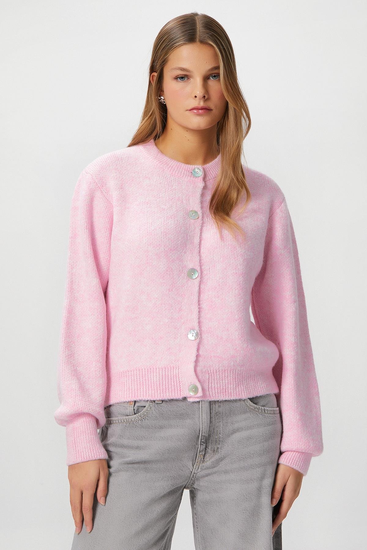 Kadın Demi Basic Yumuşak Doku Pembe Basic Triko Hırka