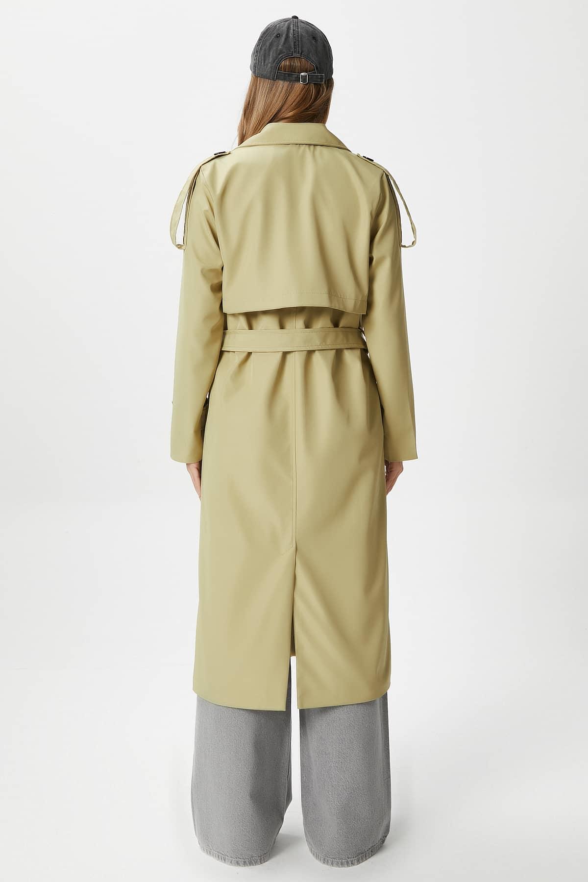 Kadın Detroit Astarlı Apolet Detaylı Uzun Açık Haki Trençkot