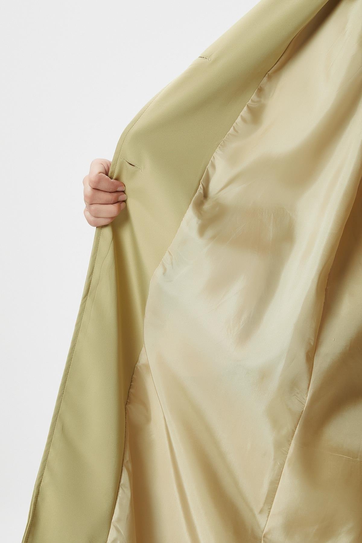 Kadın Detroit Astarlı Apolet Detaylı Uzun Açık Haki Trençkot