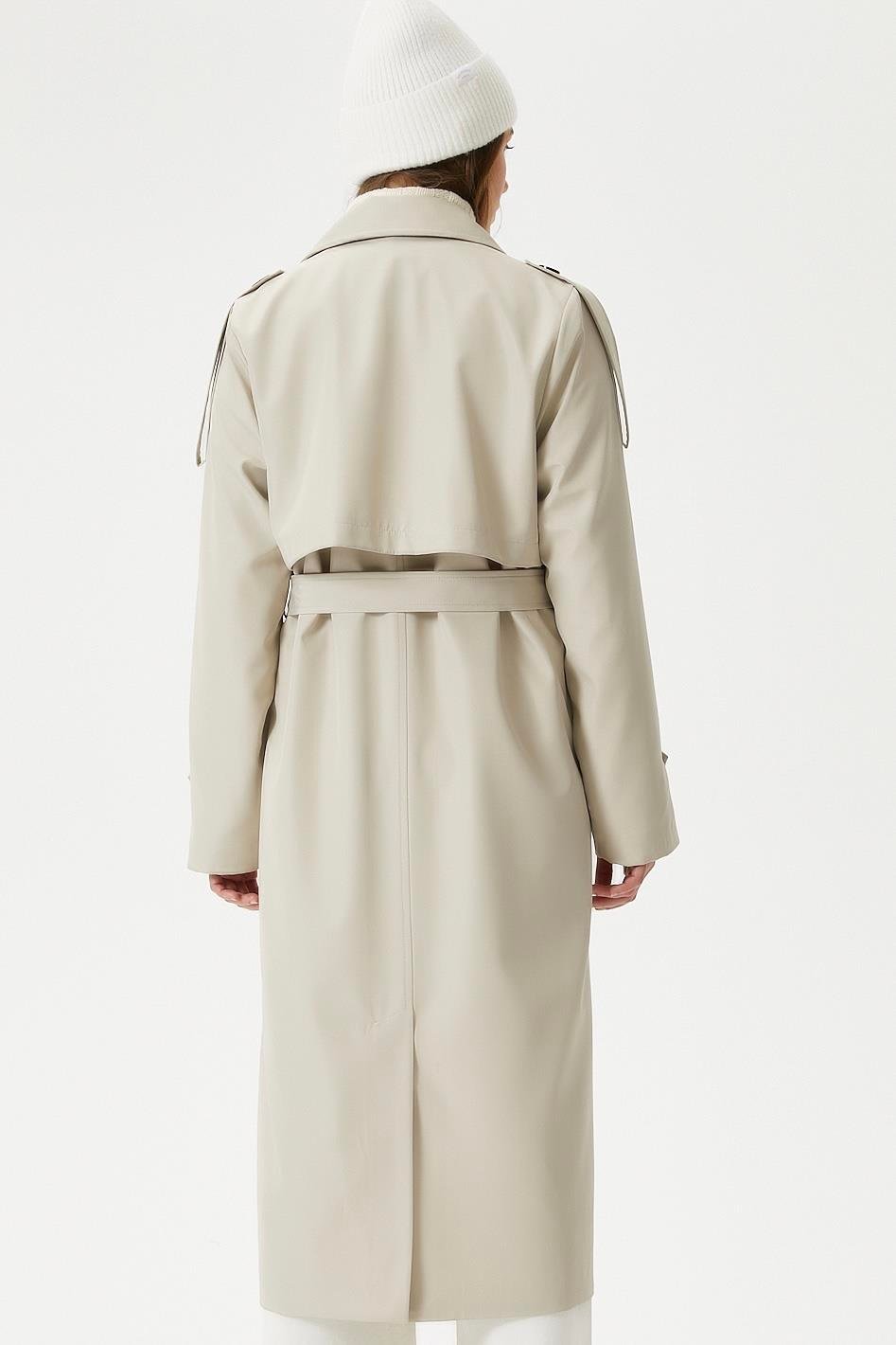 Kadın Detroit Astarlı Apolet Detaylı Uzun Taş Trençkot